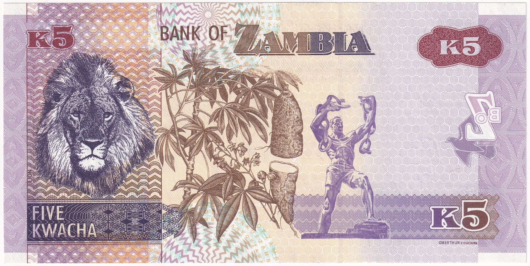 Foreign Paper MoneyZambiya, 5 Kwacha (2021) ÇİL Eski Yabancı Kağıt Para