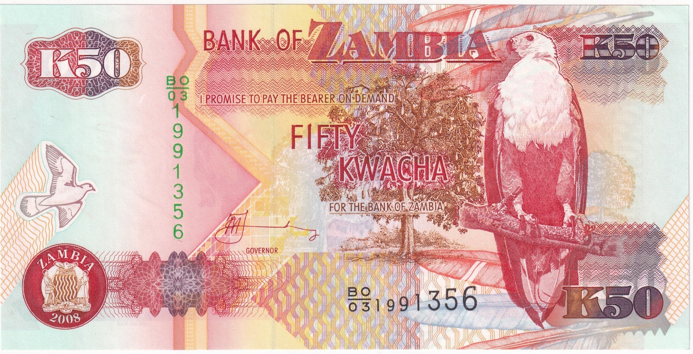 Foreign Paper MoneyZambiya, 50 Kwacha (2008) ÇİL Eski Yabancı Kağıt Para