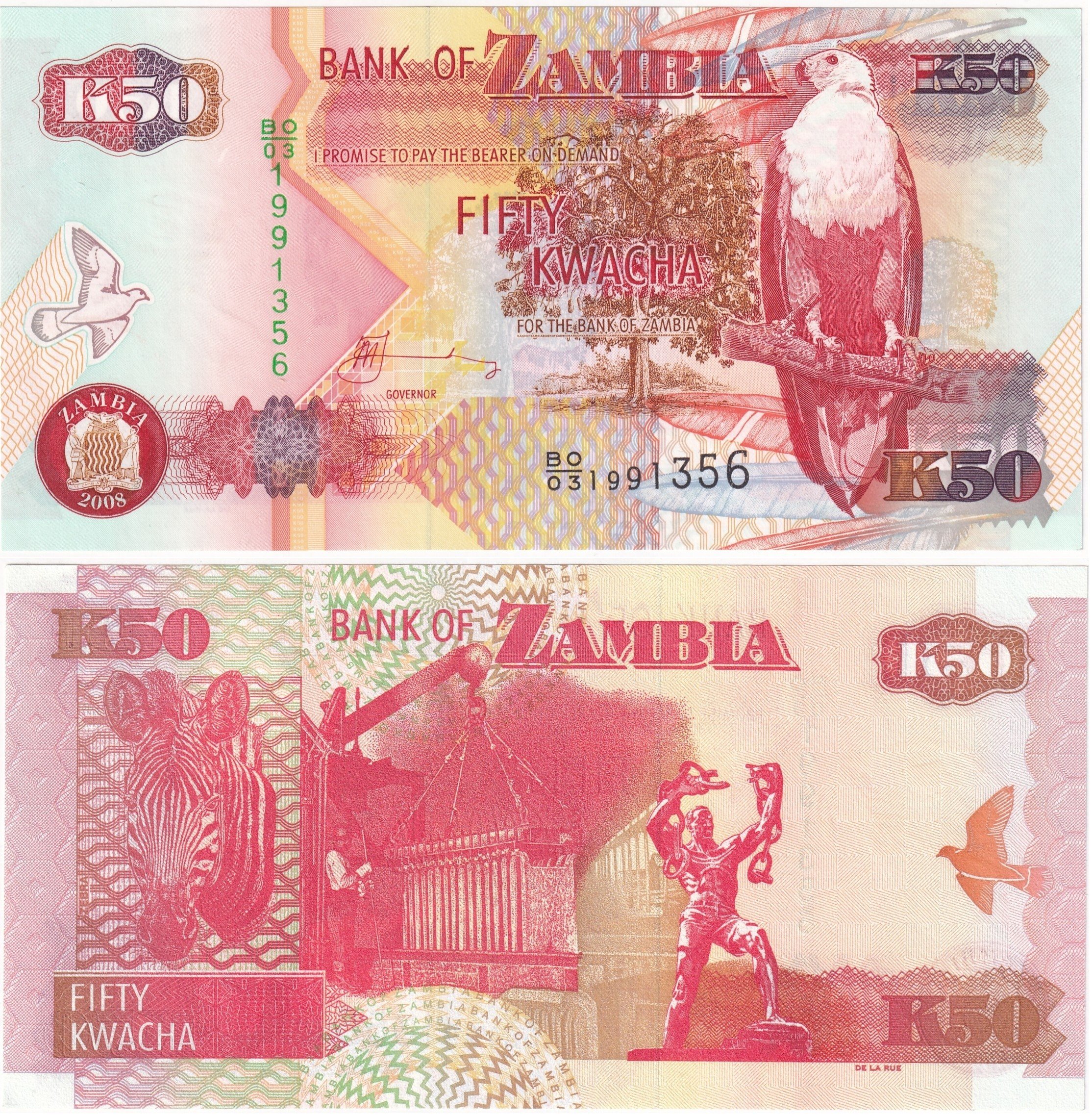 Foreign Paper MoneyZambiya, 50 Kwacha (2008) ÇİL Eski Yabancı Kağıt Para