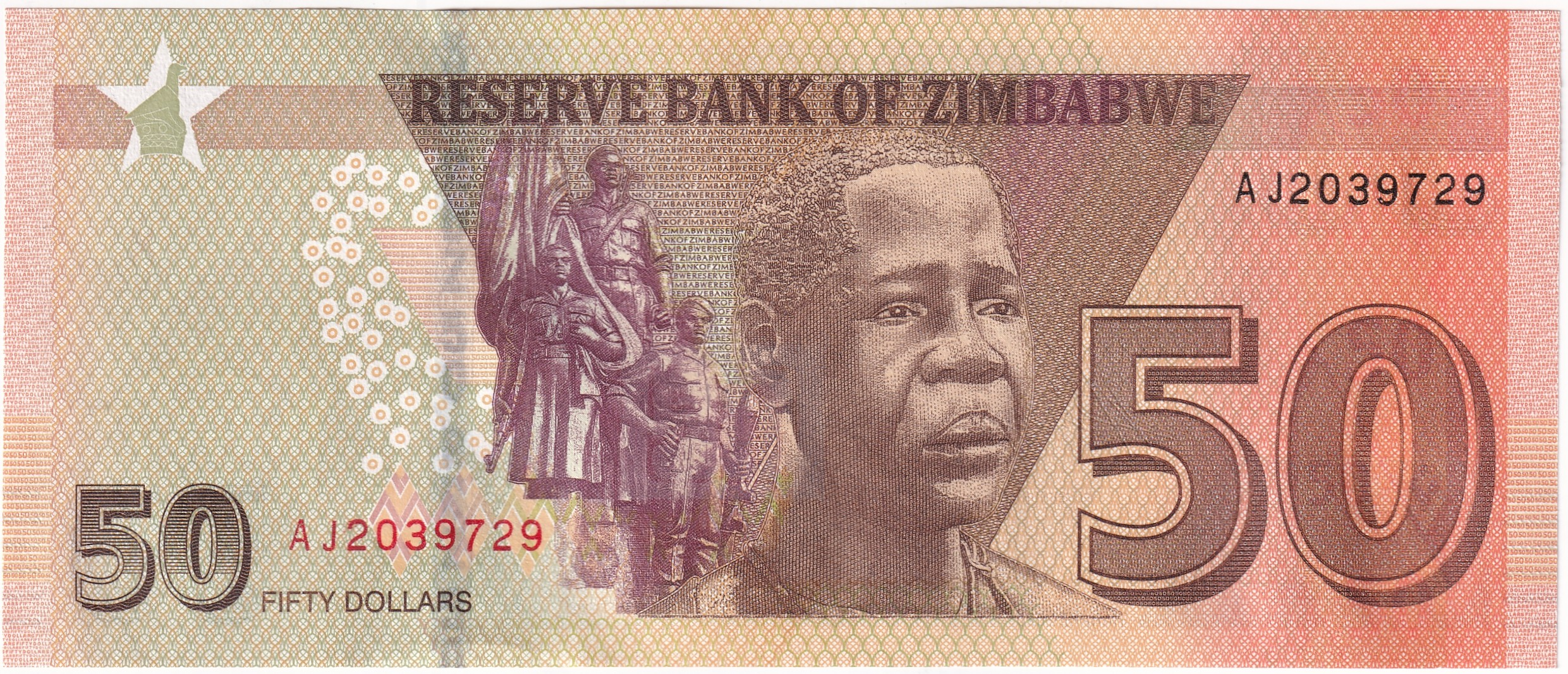 Foreign Paper MoneyZimbabve, 50 Dolar (2020) ÇİL Eski Yabancı Kağıt Para