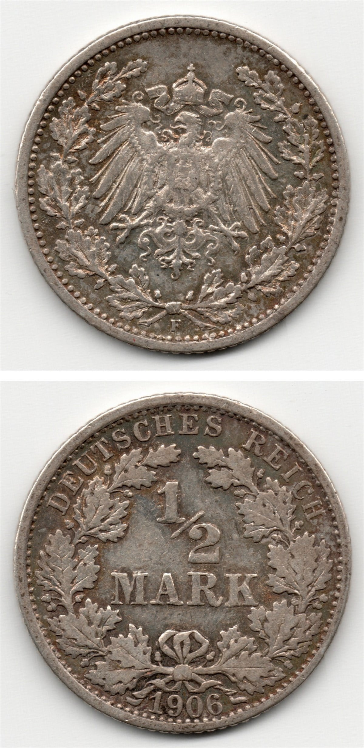Yabancı Madeni ParalarAlmanya, 1/2 Mark 1906 F, ÇÇT Gümüş Eski Madeni Para