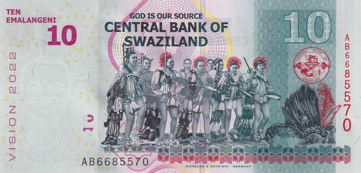 Foreign CoinsEsvati̇ni̇ (Swaziland), 10 Emalangeni (2015) P#41 ÇİL Eski Yabancı Kağıt Para