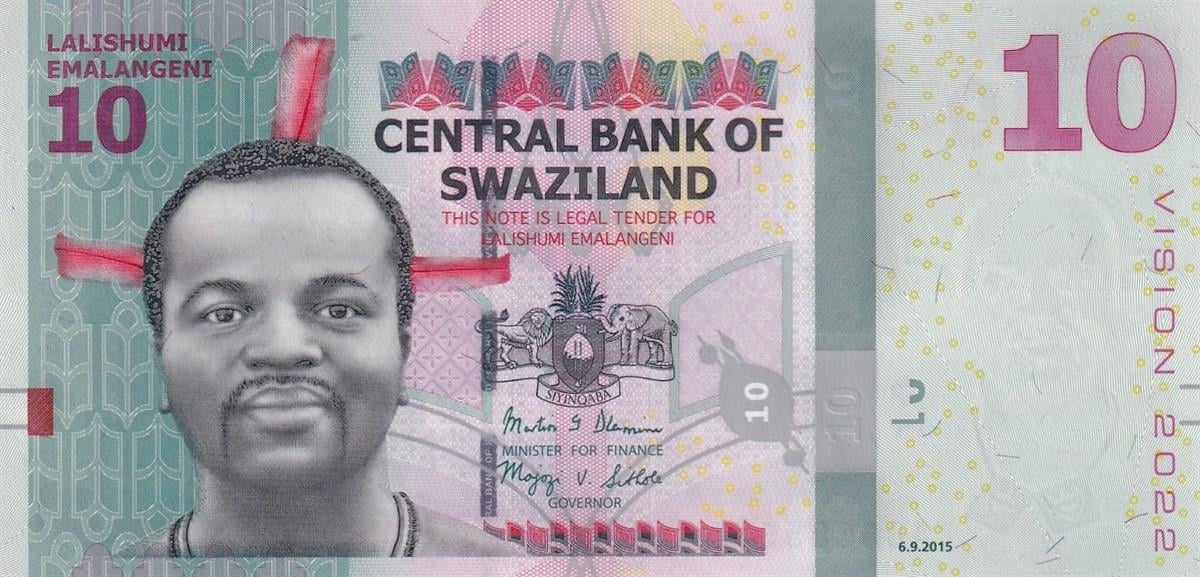 Foreign CoinsEsvati̇ni̇ (Swaziland), 10 Emalangeni (2015) P#41 ÇİL Eski Yabancı Kağıt Para