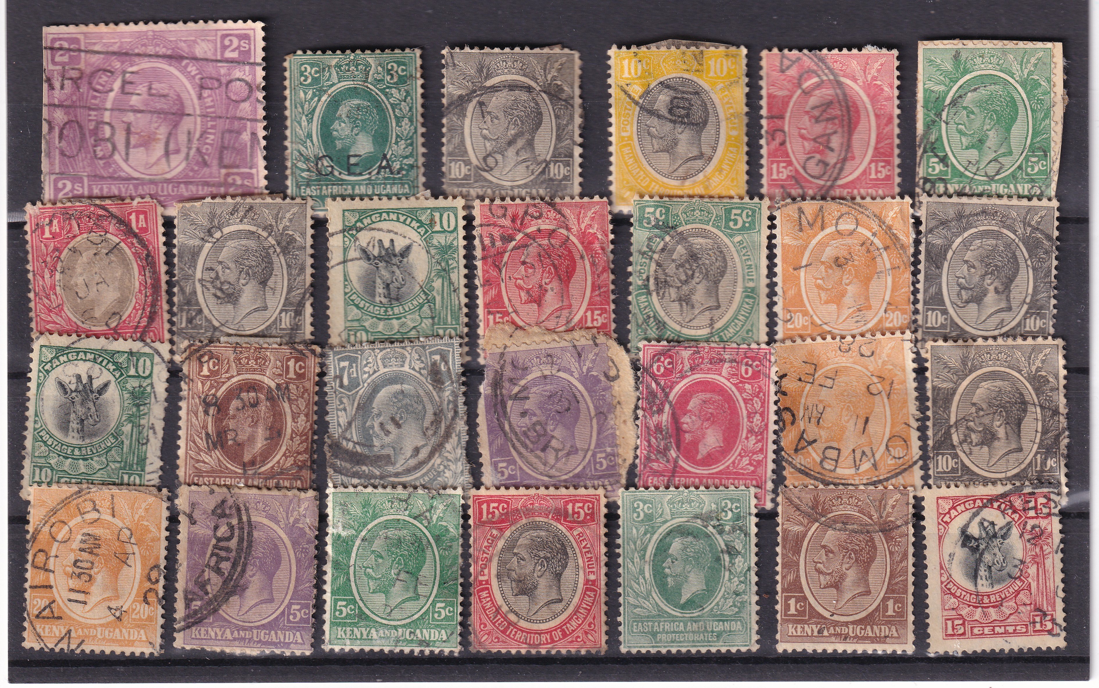 Stamped All Series Stamp Collectionsİngiliz Doğu Afrikası, Kenya, Uganda & Tanganyika (KGV) Damgalı Pul Lotu