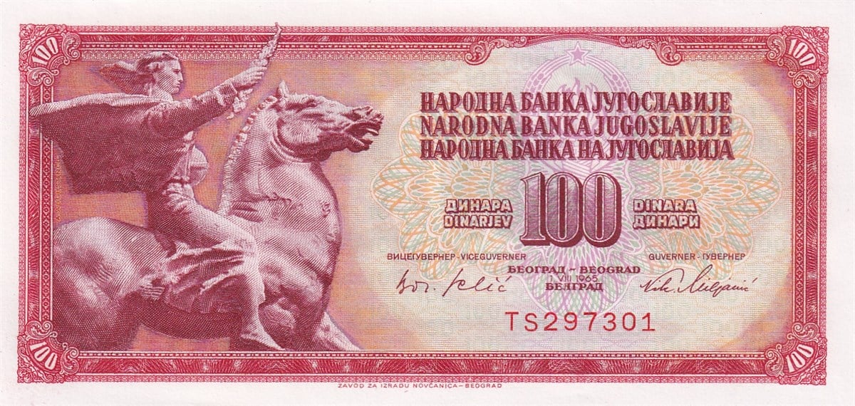 Yoguslavya - 100 Dinar (1965) P80b