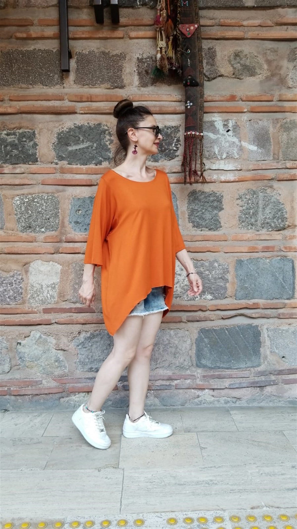 % 100 Pamuk Viskon Turuncu Penye Bluz