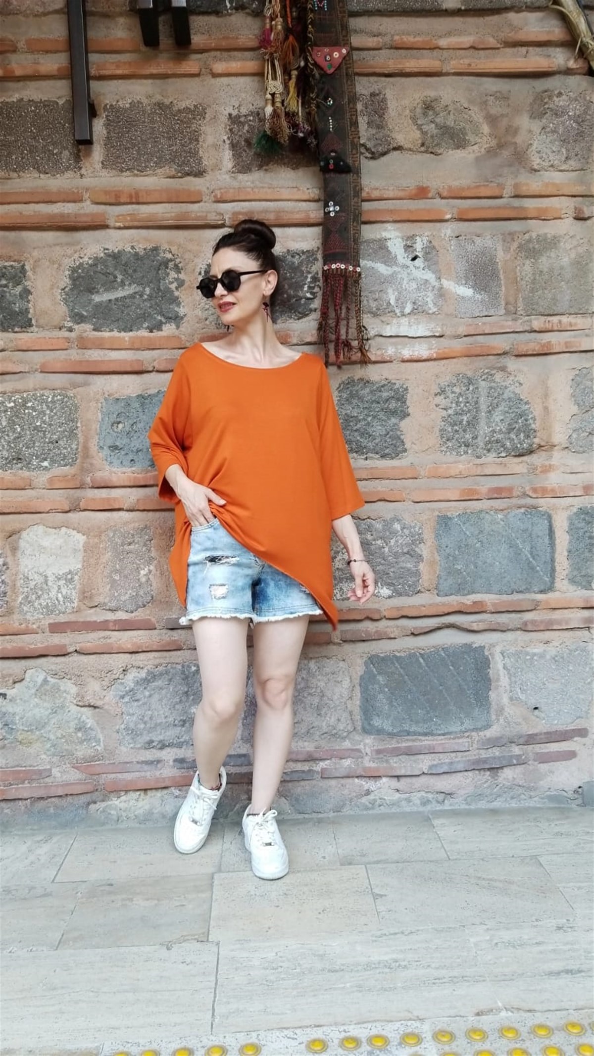 % 100 Pamuk Viskon Turuncu Penye Bluz