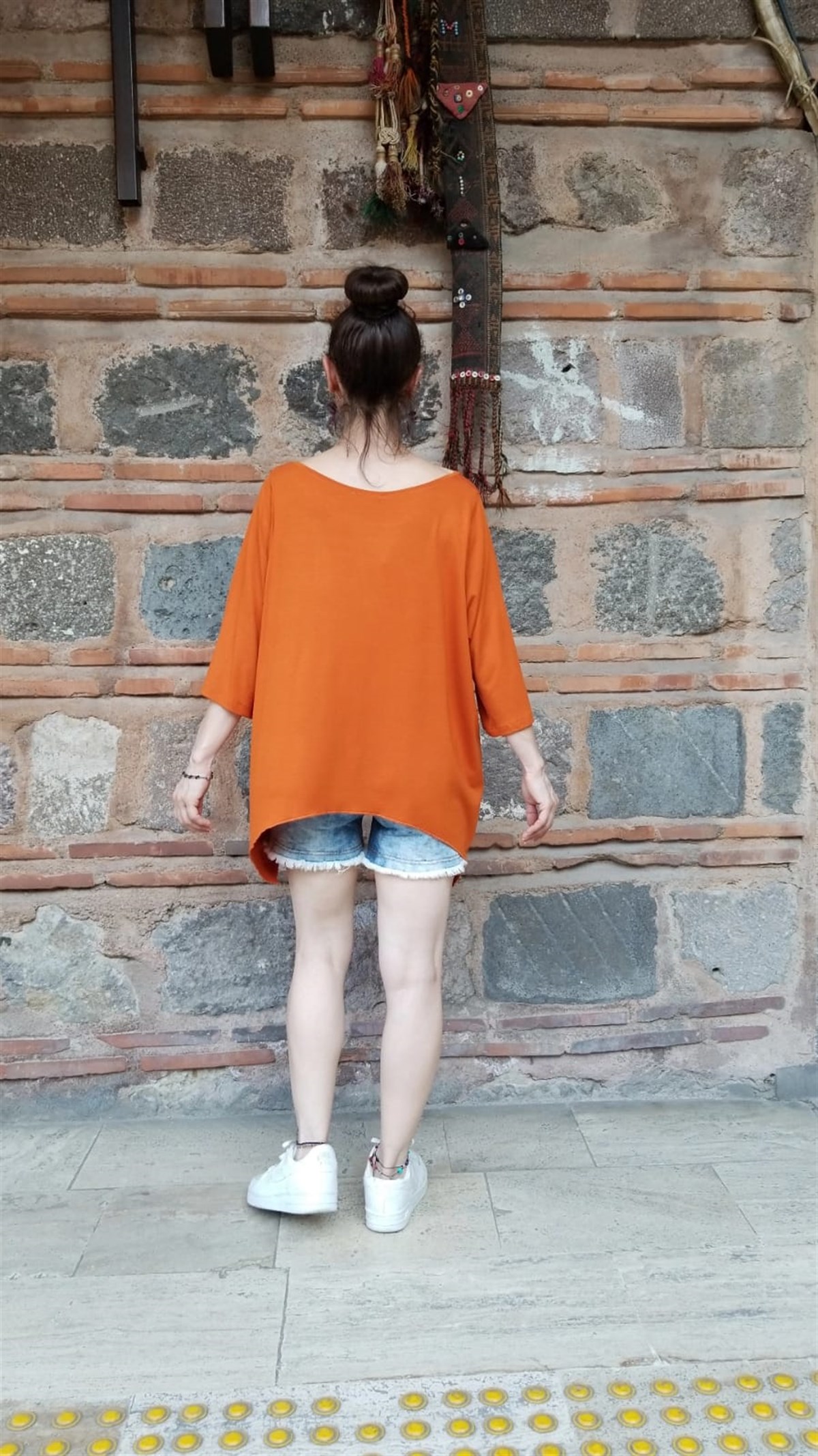 % 100 Pamuk Viskon Turuncu Penye Bluz