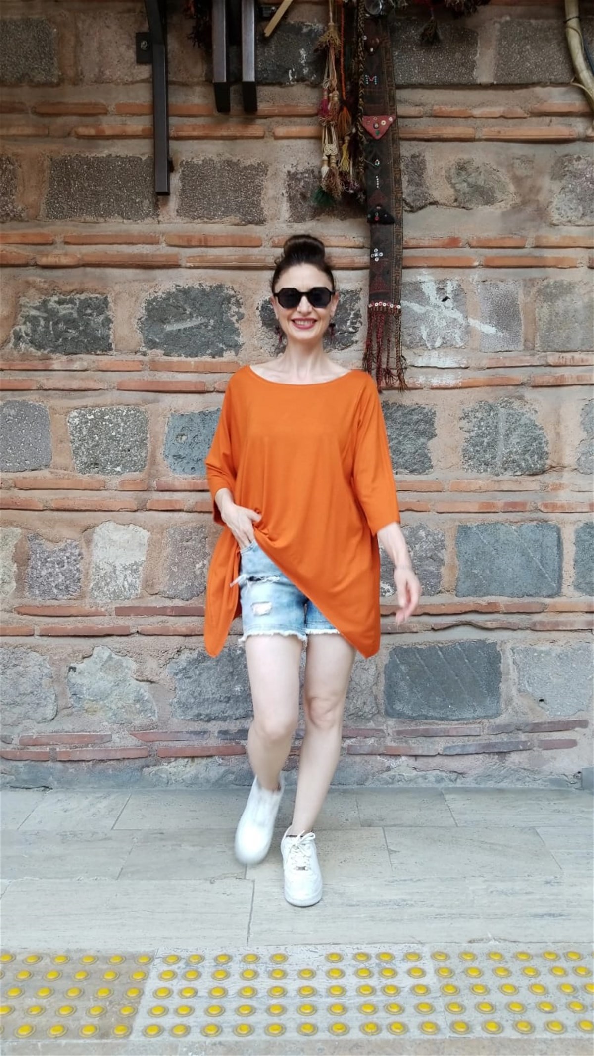 % 100 Pamuk Viskon Turuncu Penye Bluz