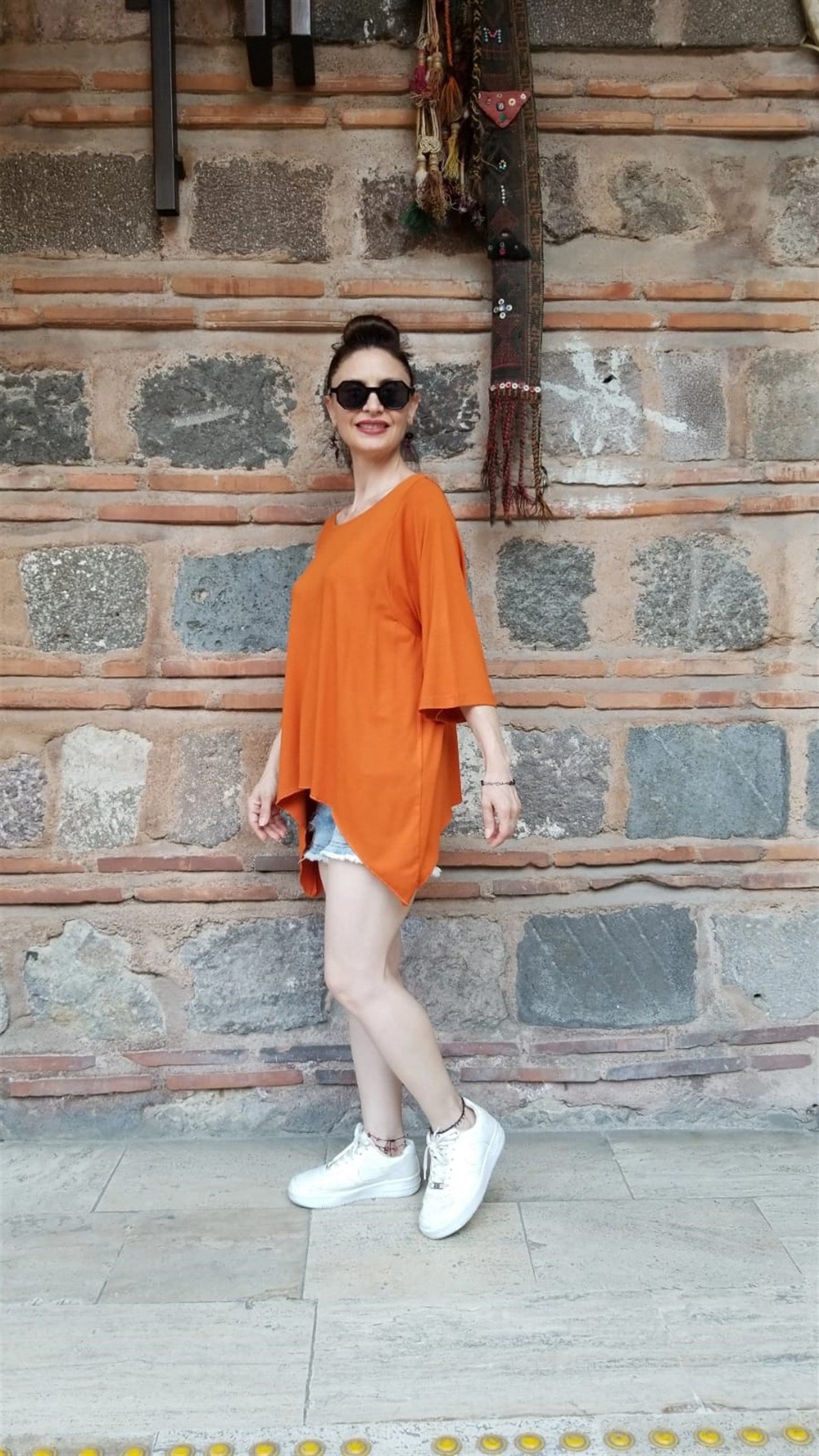 % 100 Pamuk Viskon Turuncu Penye Bluz