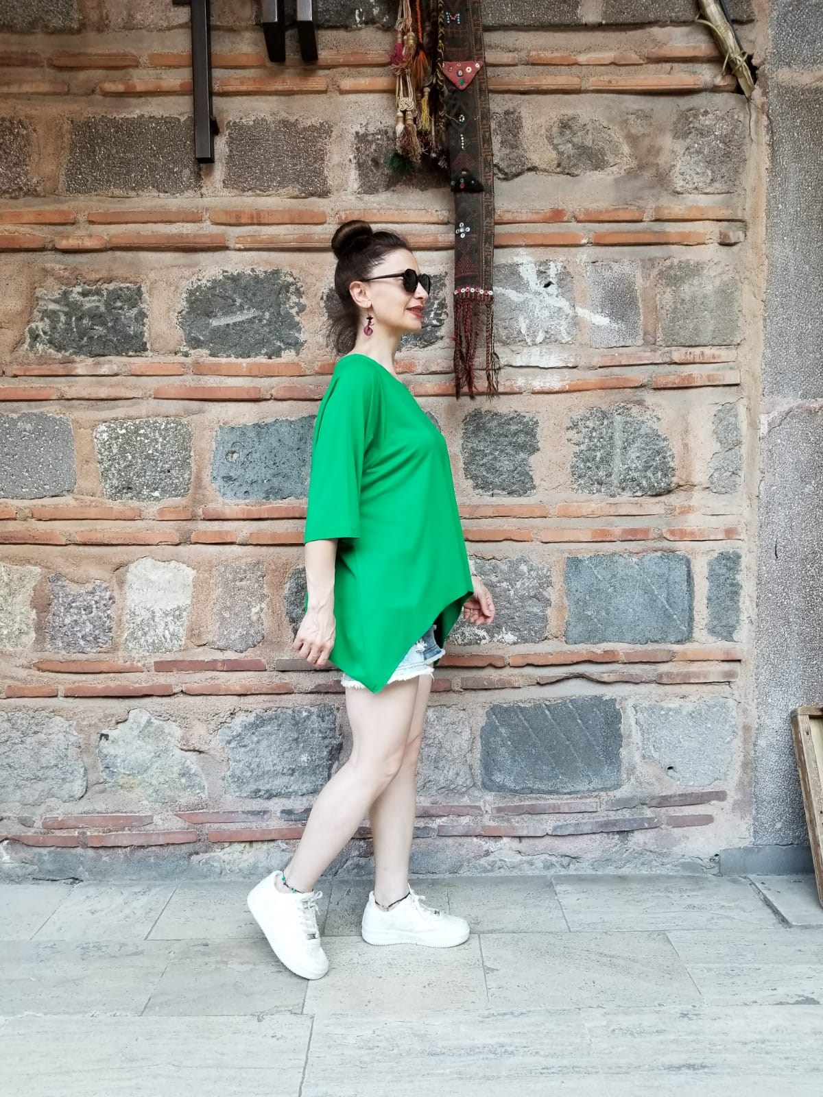 % 100 Pamuk Viskon Zümrüt Yeşili Penye Bluz