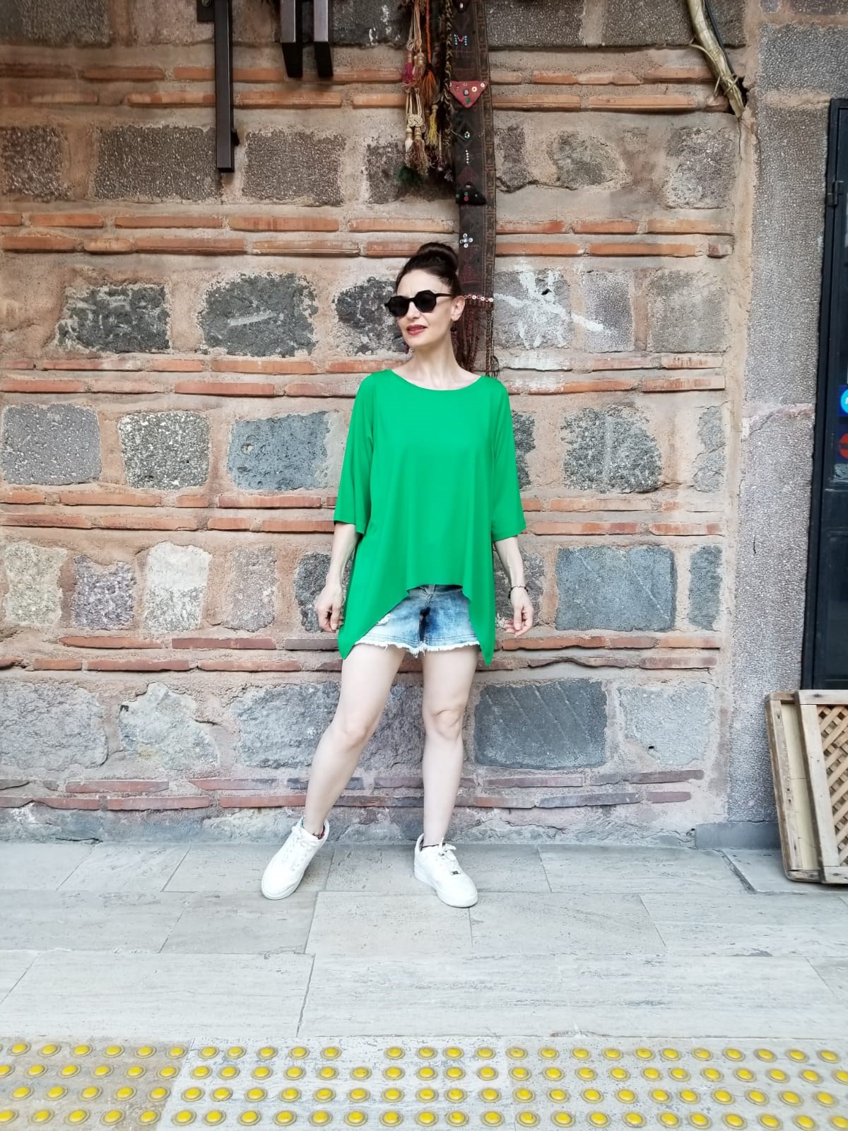 % 100 Pamuk Viskon Zümrüt Yeşili Penye Bluz