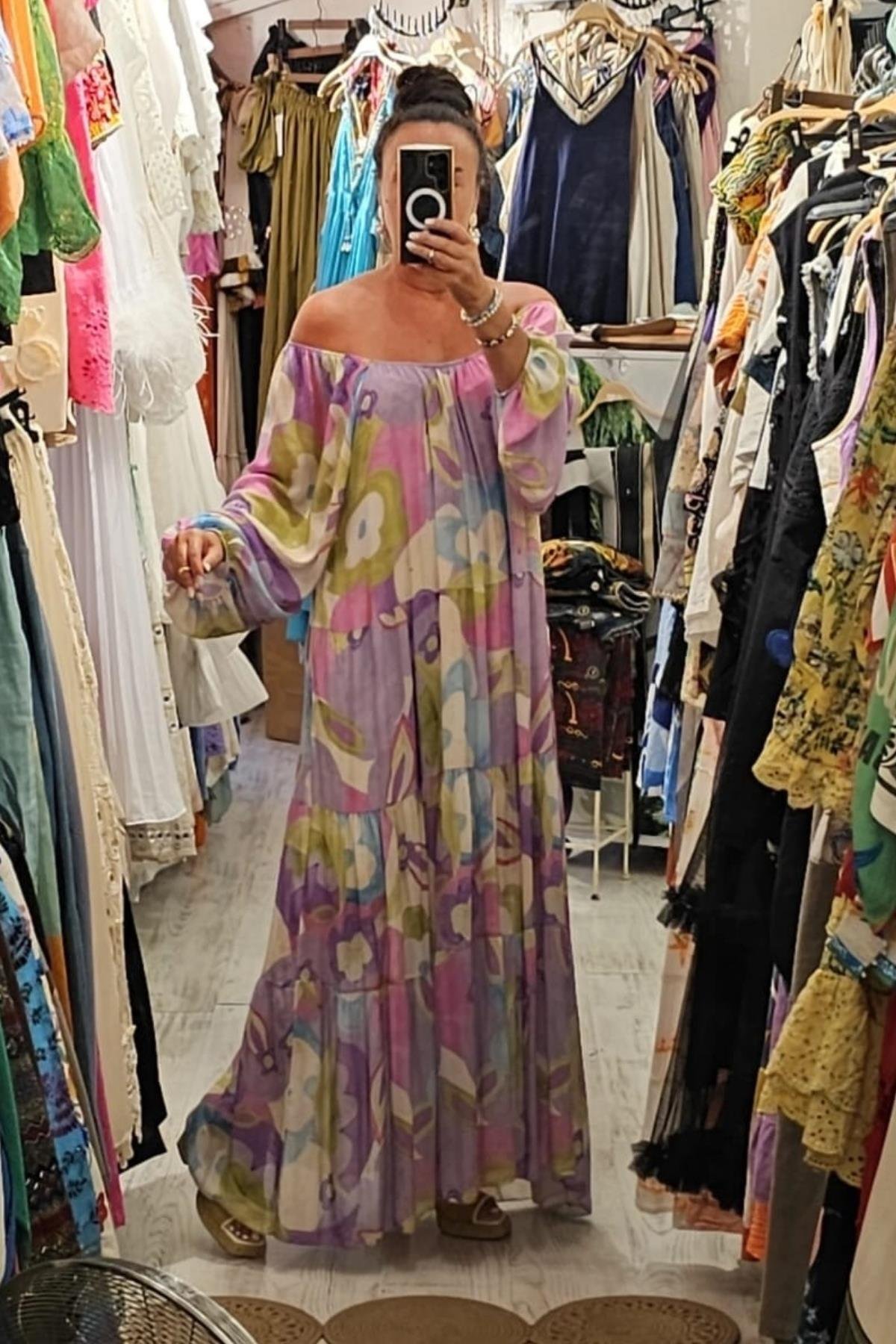 Boydan Astarlı, Pamuklu Elbise Renkli Lila