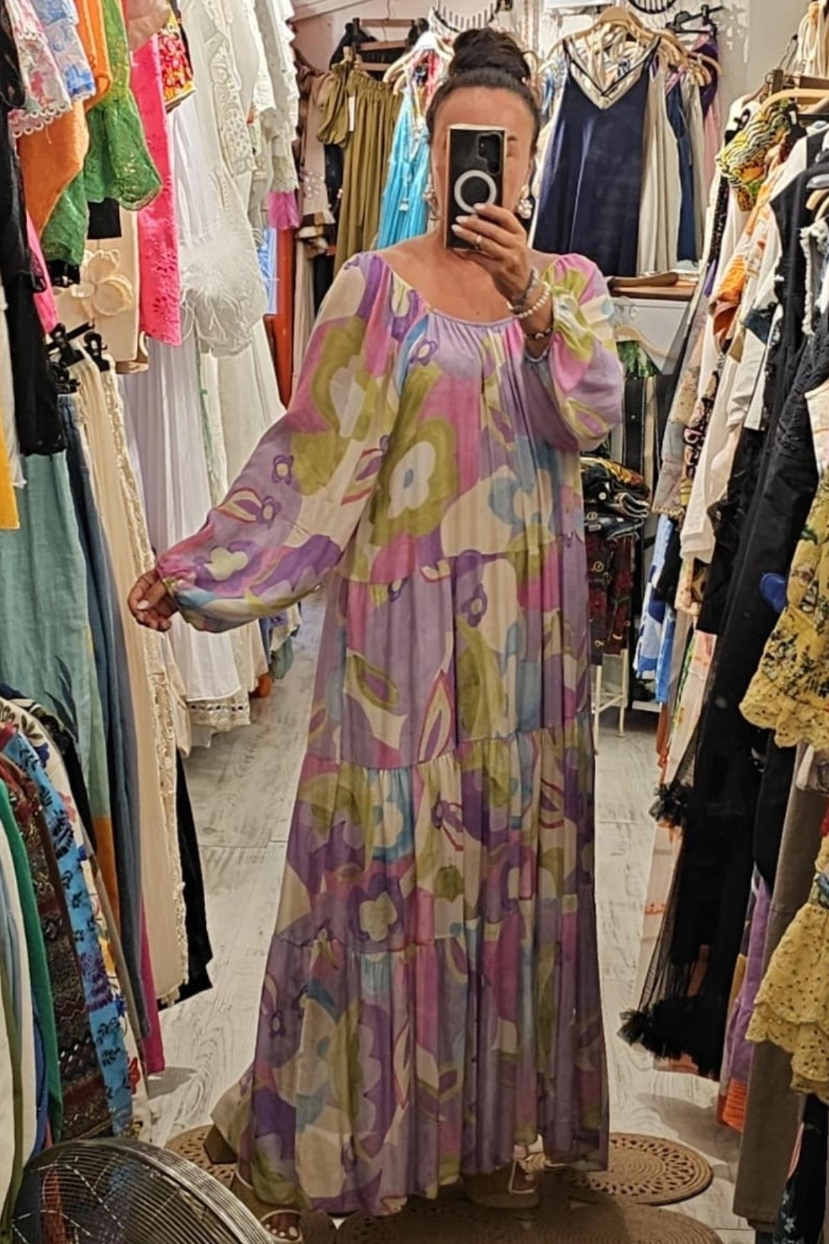 Boydan Astarlı, Pamuklu Elbise Renkli Lila