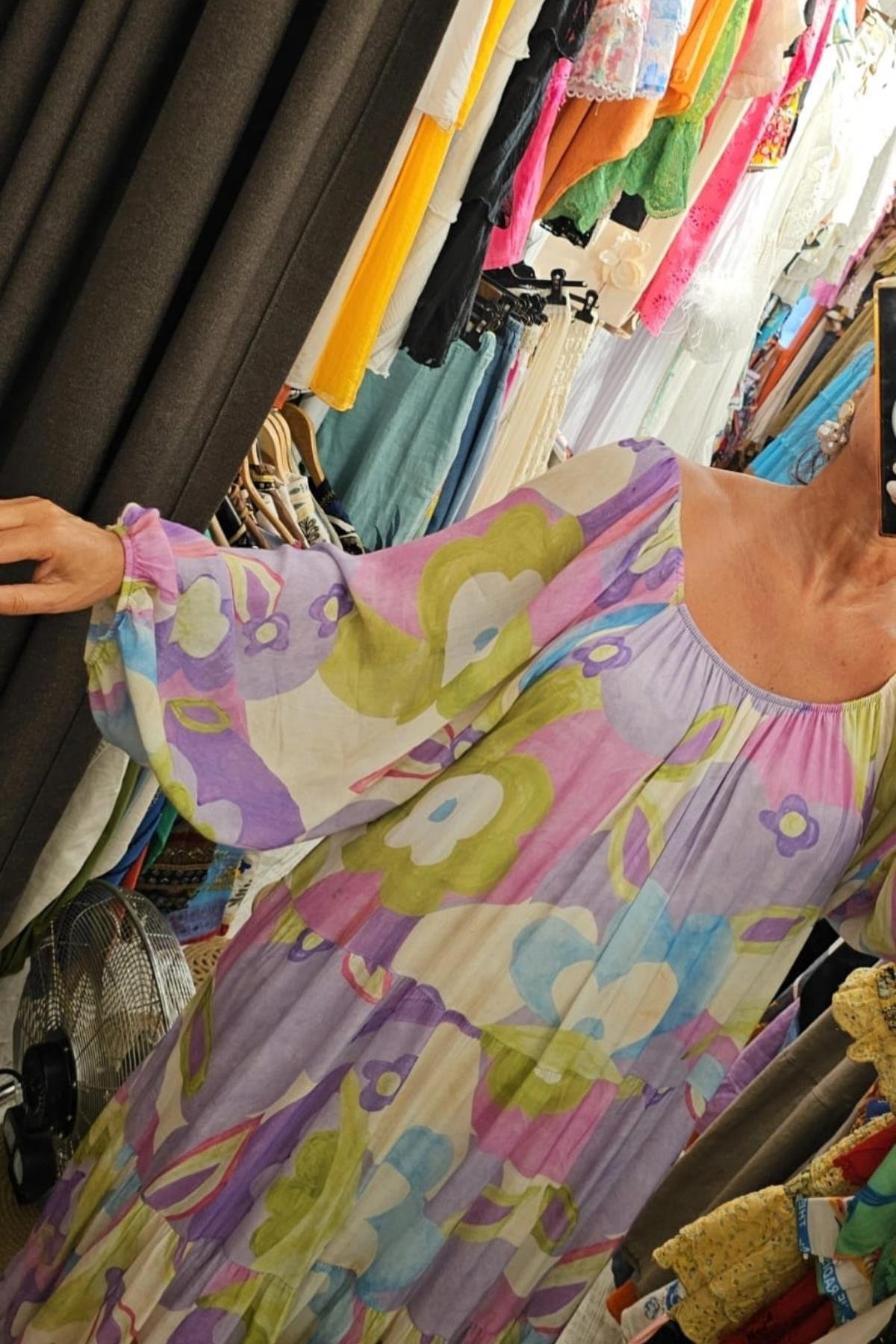 Boydan Astarlı, Pamuklu Elbise Renkli Lila