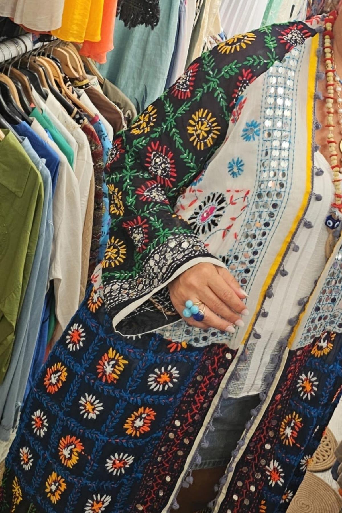 Etnik El İşi Pamuk Kumaş Kimono