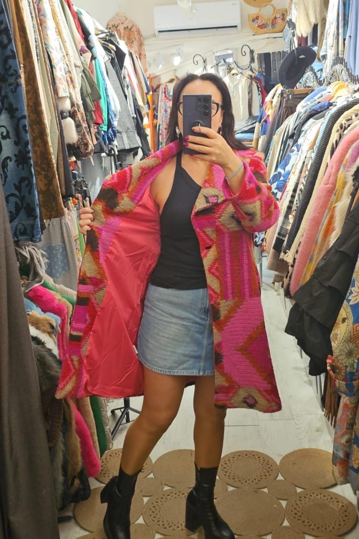 İtalyan Keçe Kumaş Astarlı Kaban Fuşya