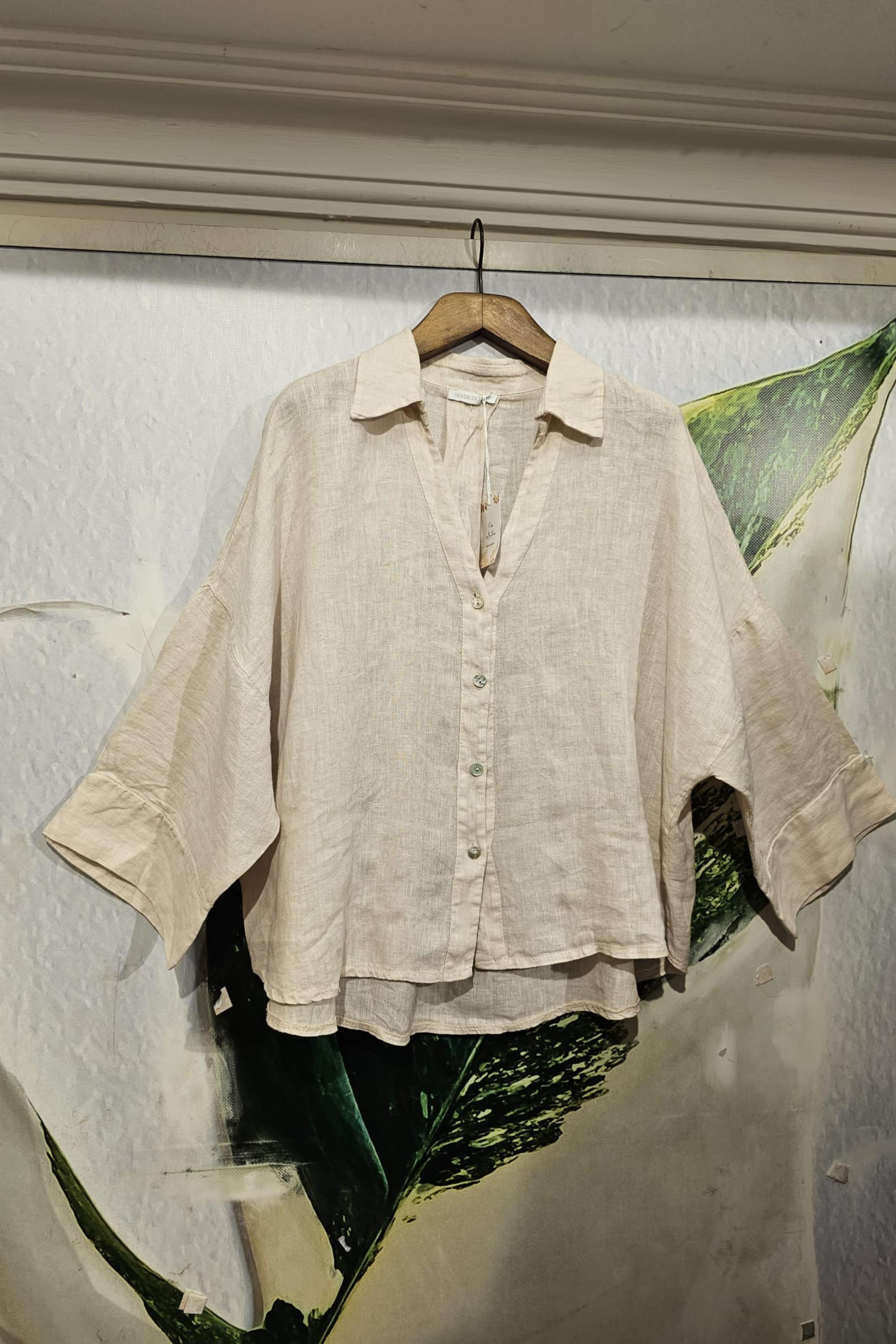 İtalyan Keten Kumaş Bluz Ekru