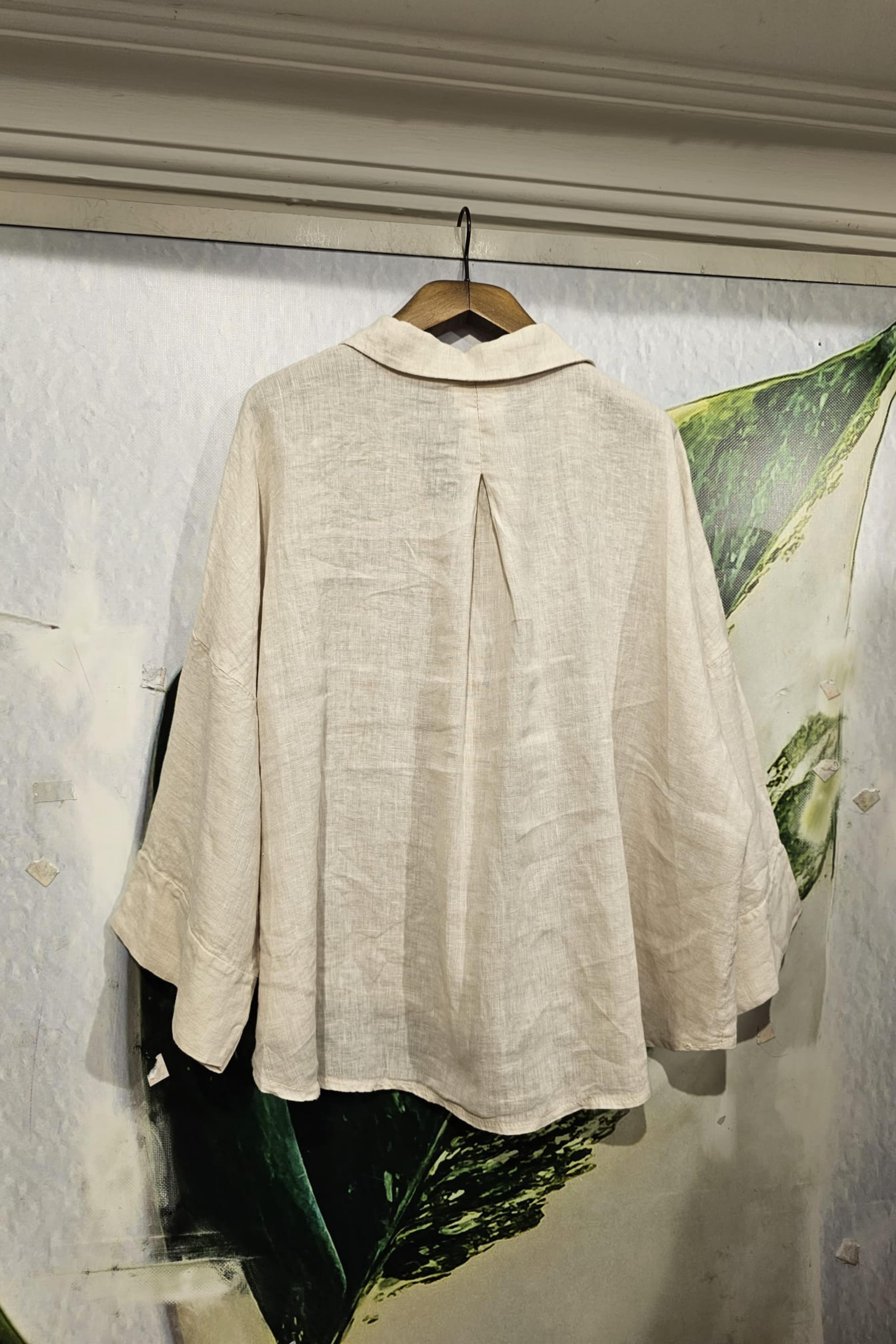 İtalyan Keten Kumaş Bluz Ekru