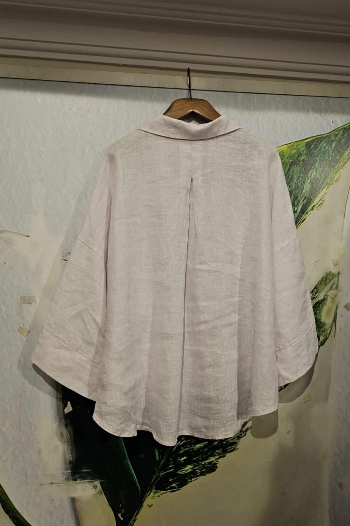 İtalyan Keten Kumaş Bluz Toz Lila Rengi