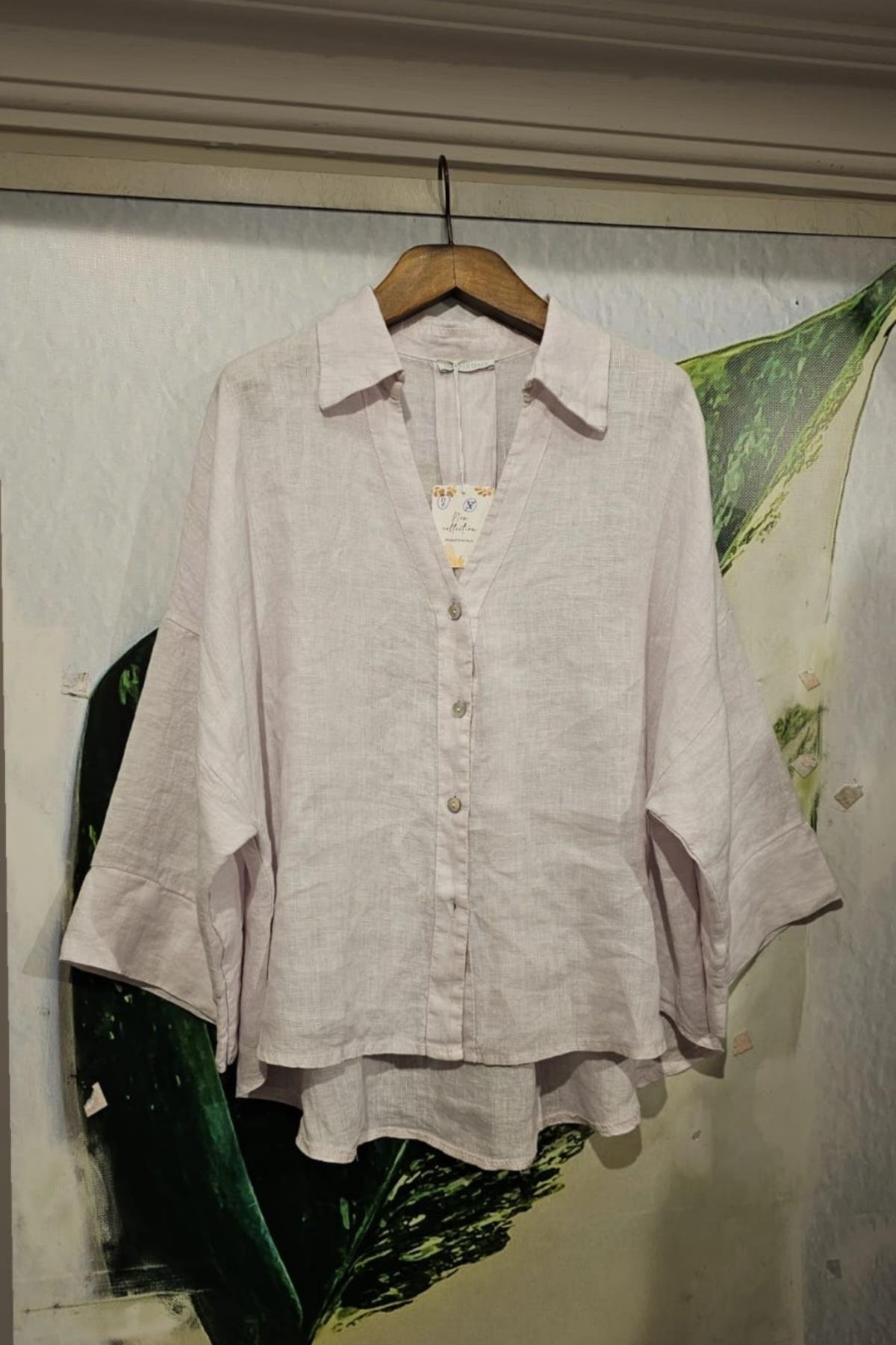 İtalyan Keten Kumaş Bluz Toz Lila Rengi