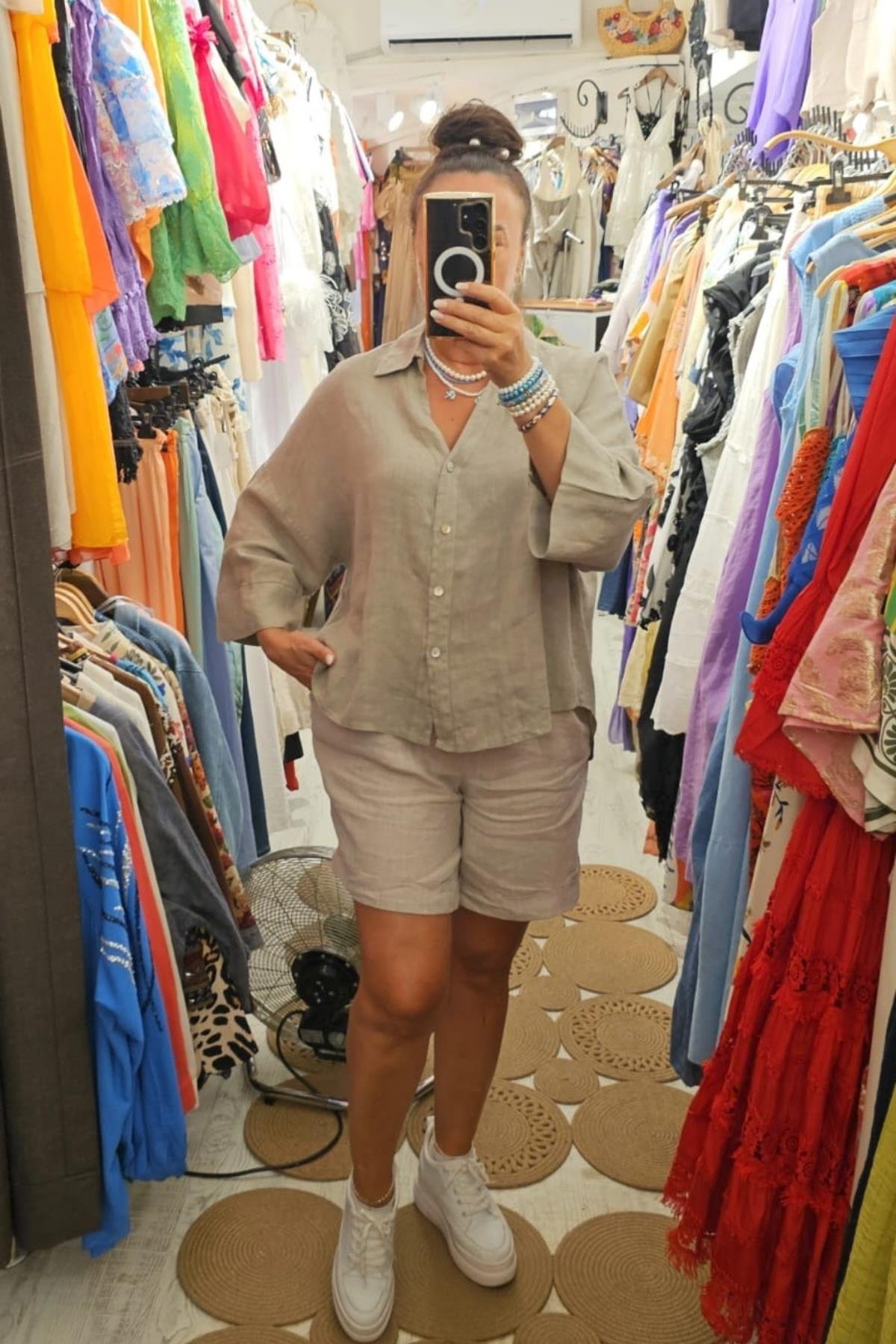 İtalyan Keten Kumaş Bluz Vizon