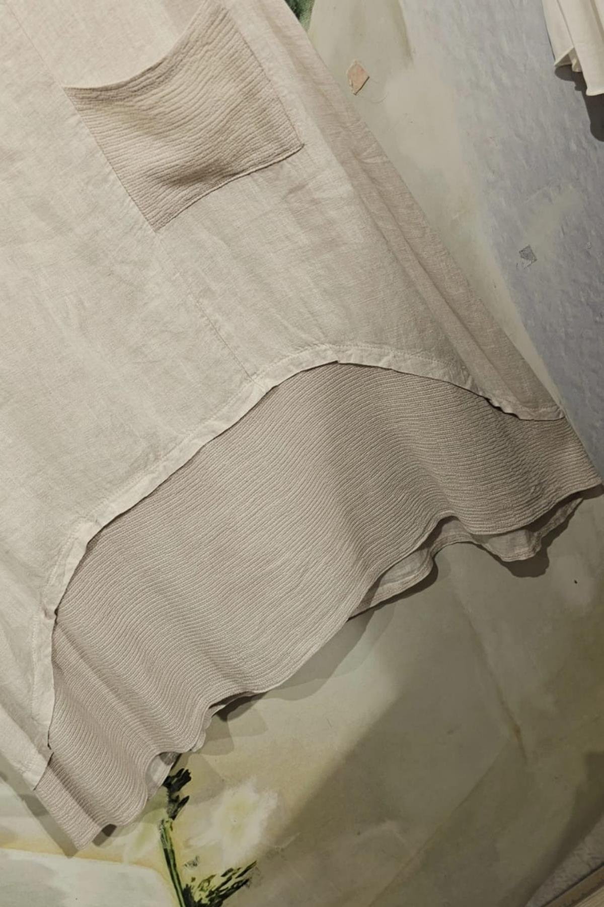 İtalyan Keten Sıfır Kol Elbise Taş Rengi