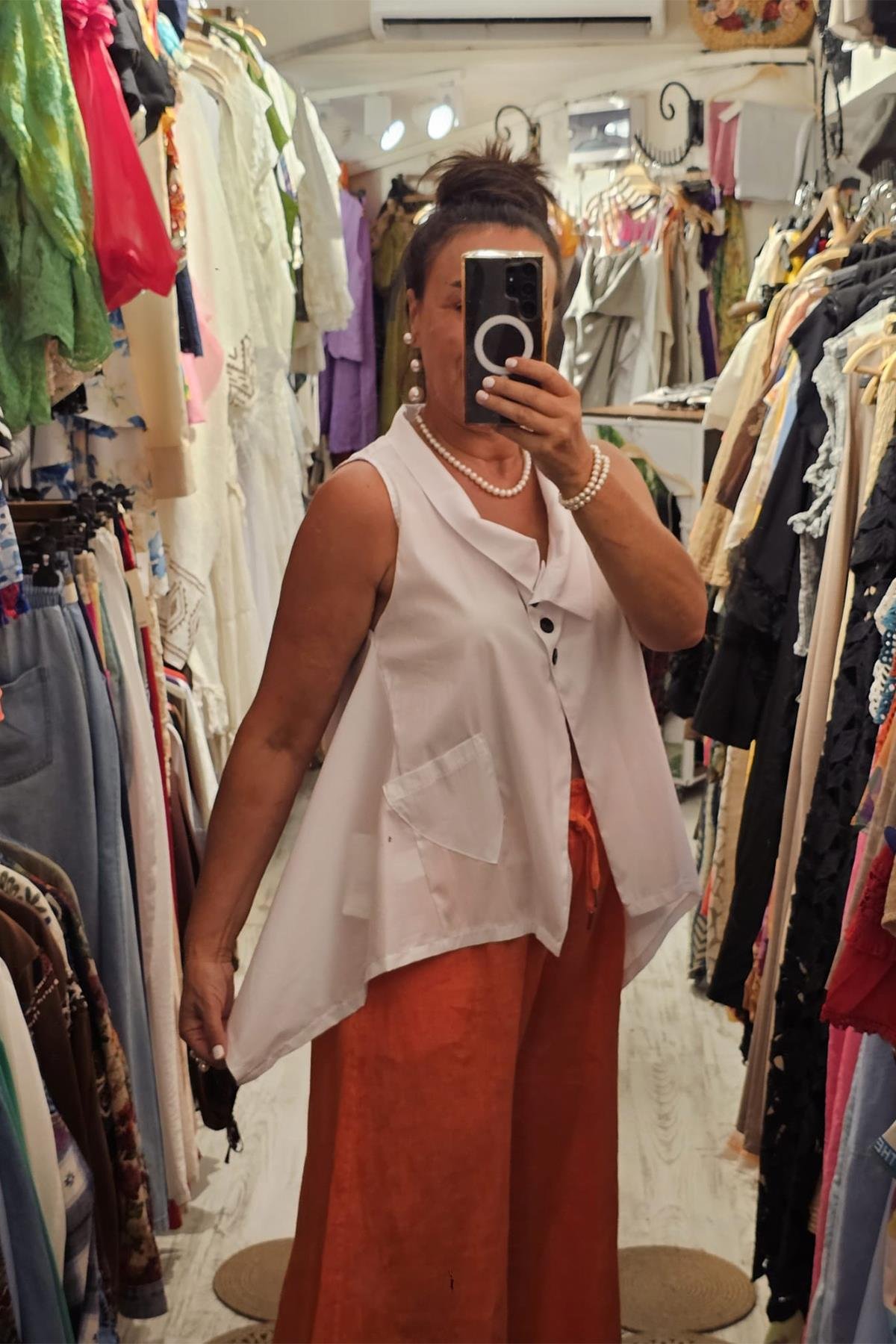 İtalyan Koton Kumaş Tasarım Bluz Beyaz