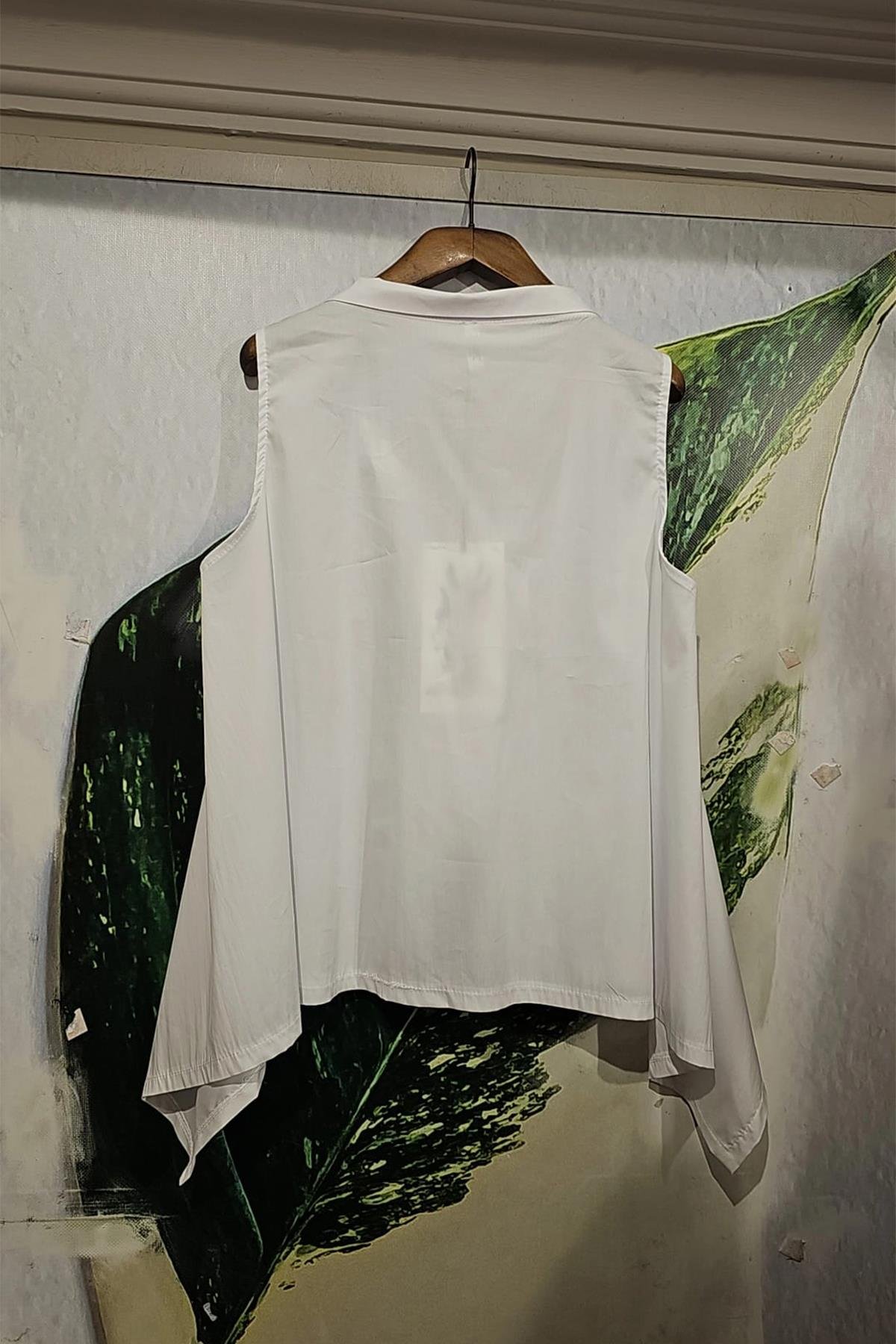 İtalyan Koton Kumaş Tasarım Bluz Beyaz