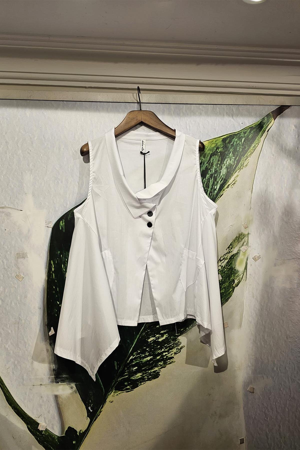 İtalyan Koton Kumaş Tasarım Bluz Beyaz