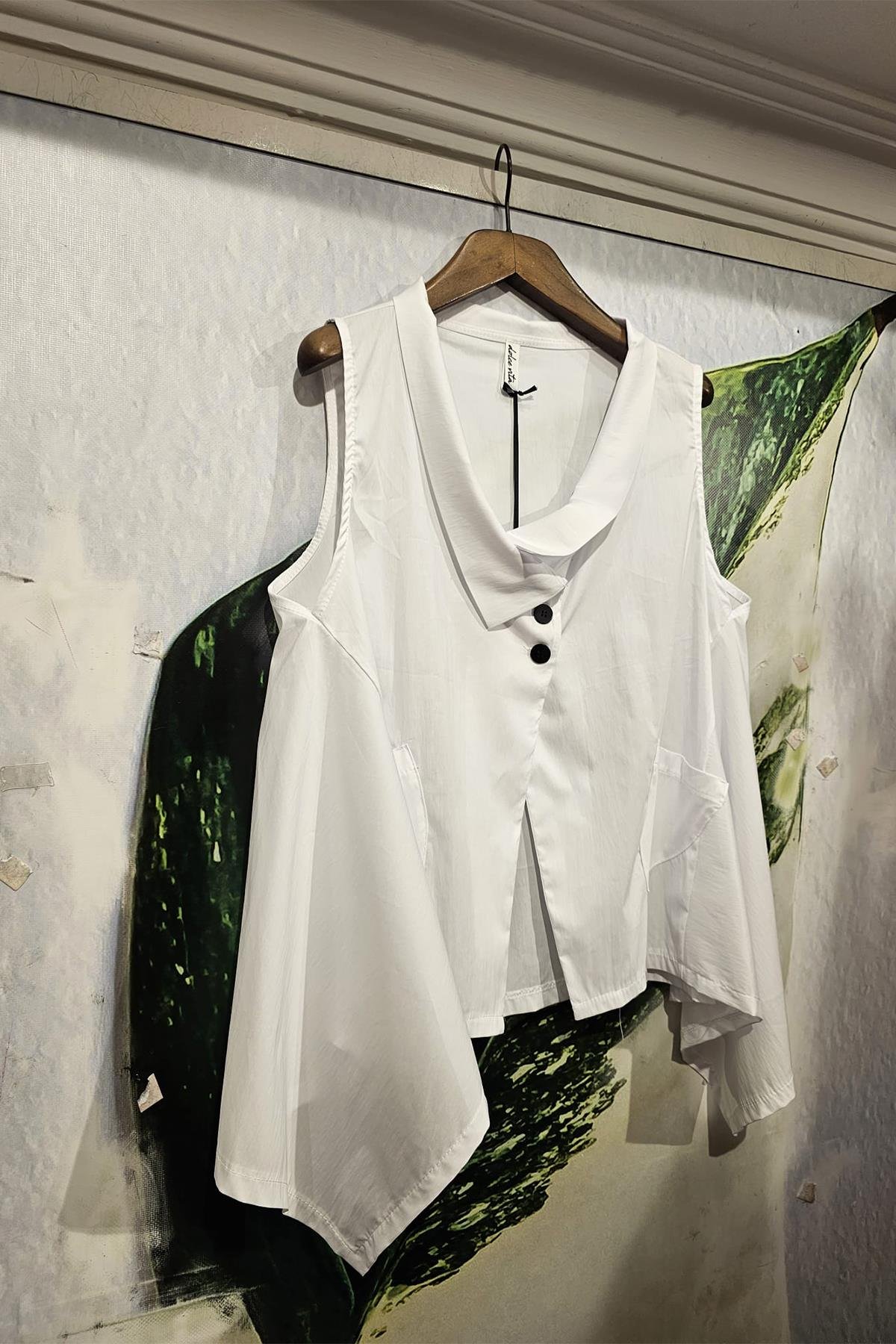 İtalyan Koton Kumaş Tasarım Bluz Beyaz