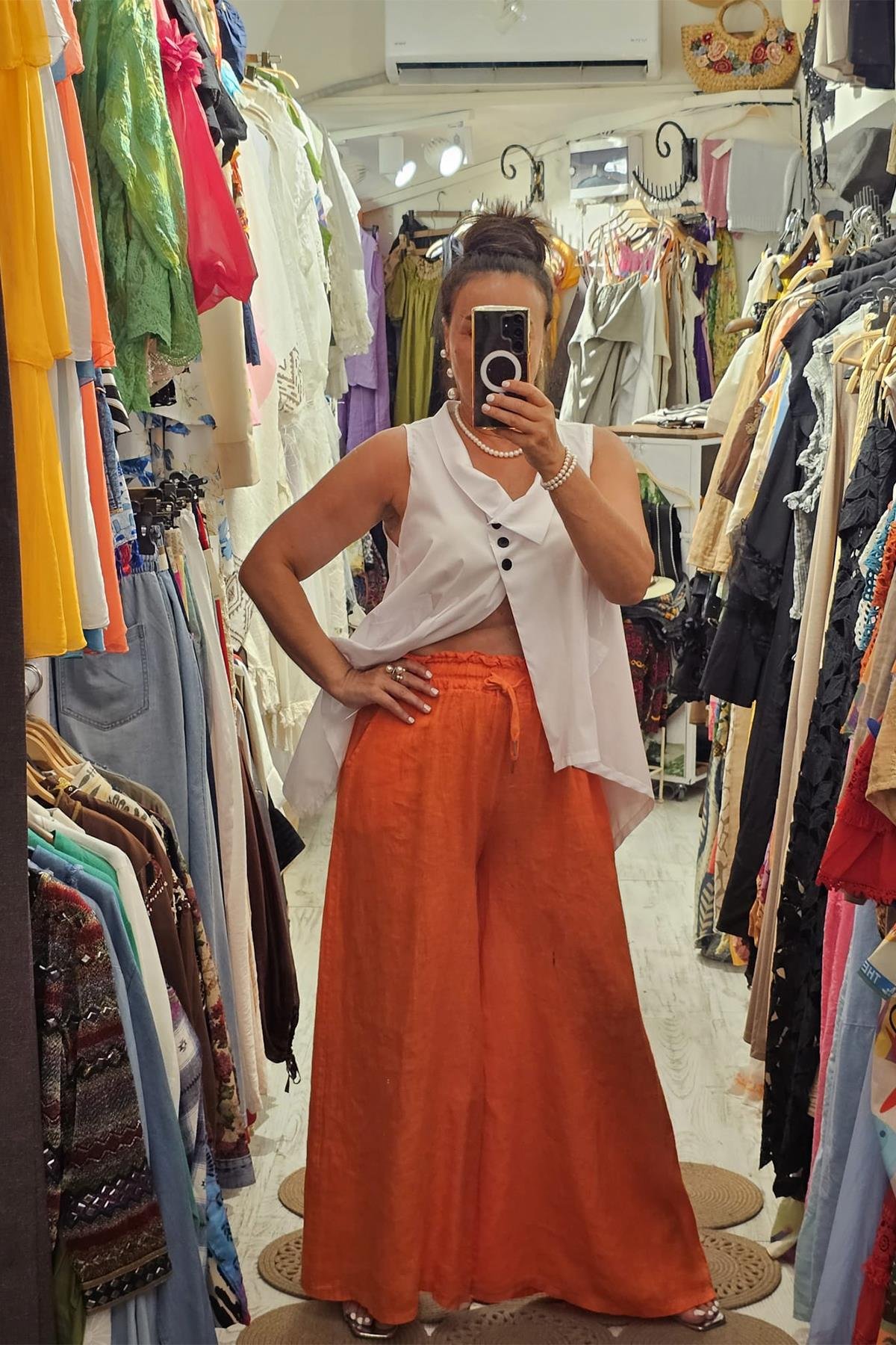 İtalyan Koton Kumaş Tasarım Bluz Beyaz