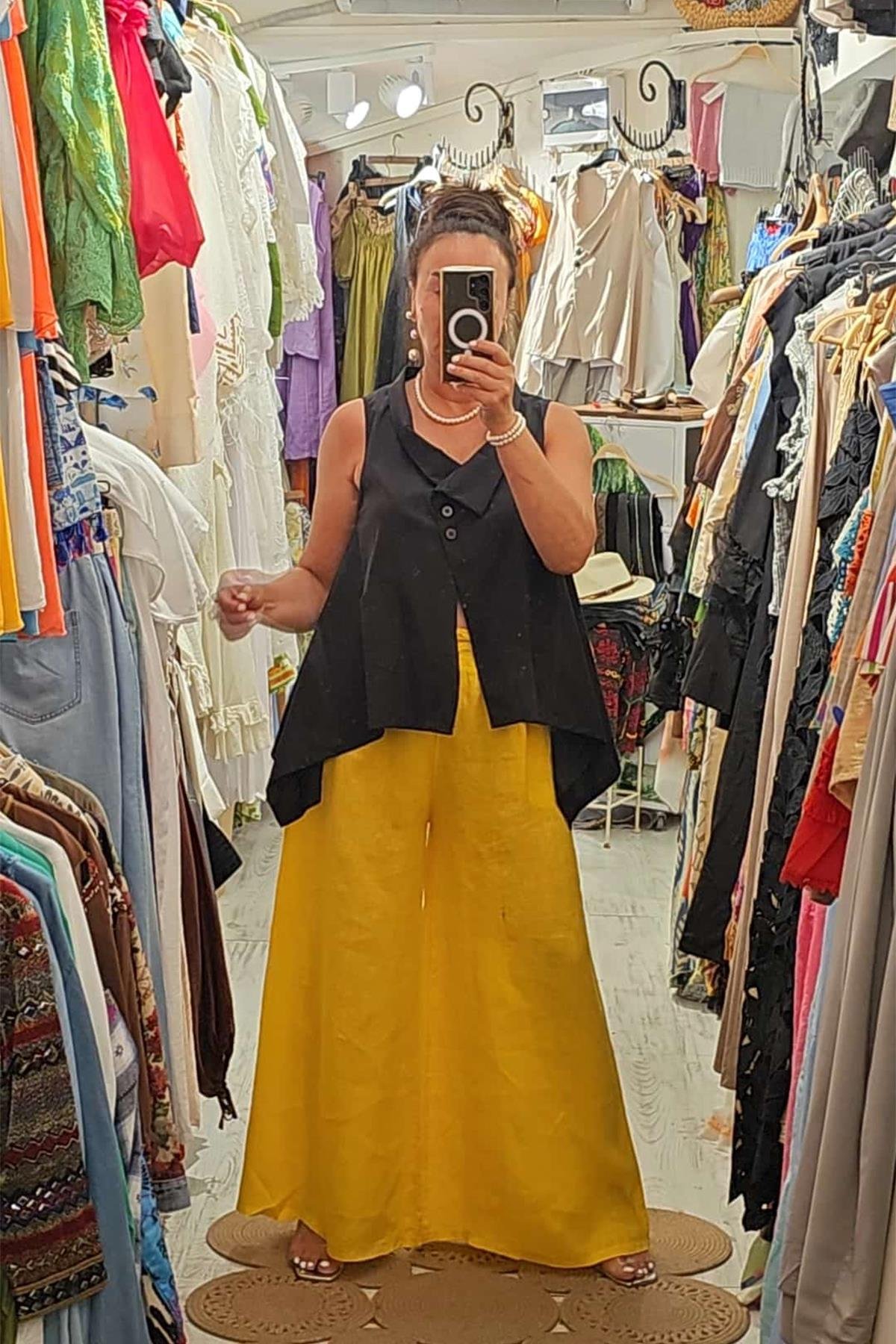 İtalyan Koton Kumaş Tasarım Bluz Siyah