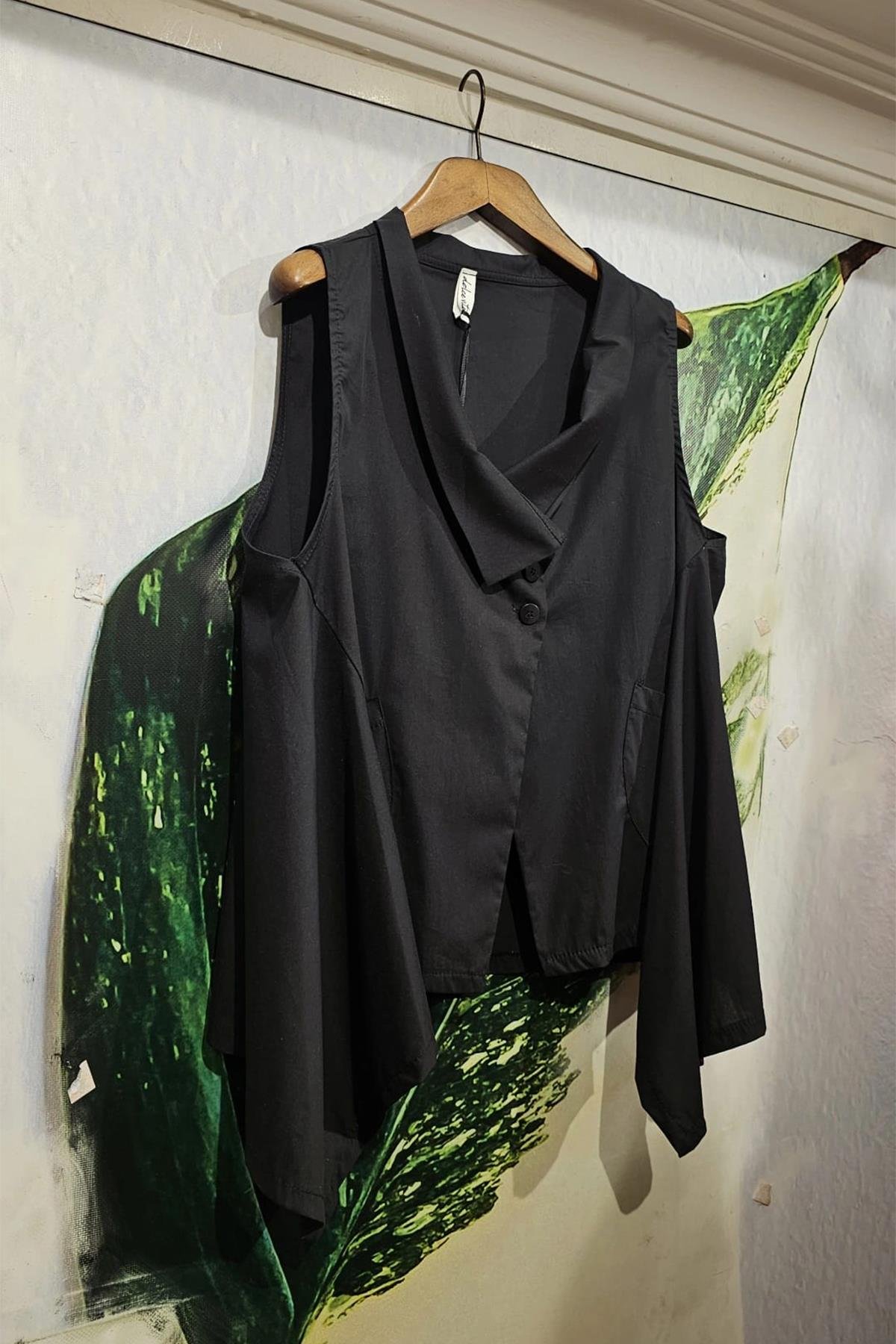 İtalyan Koton Kumaş Tasarım Bluz Siyah