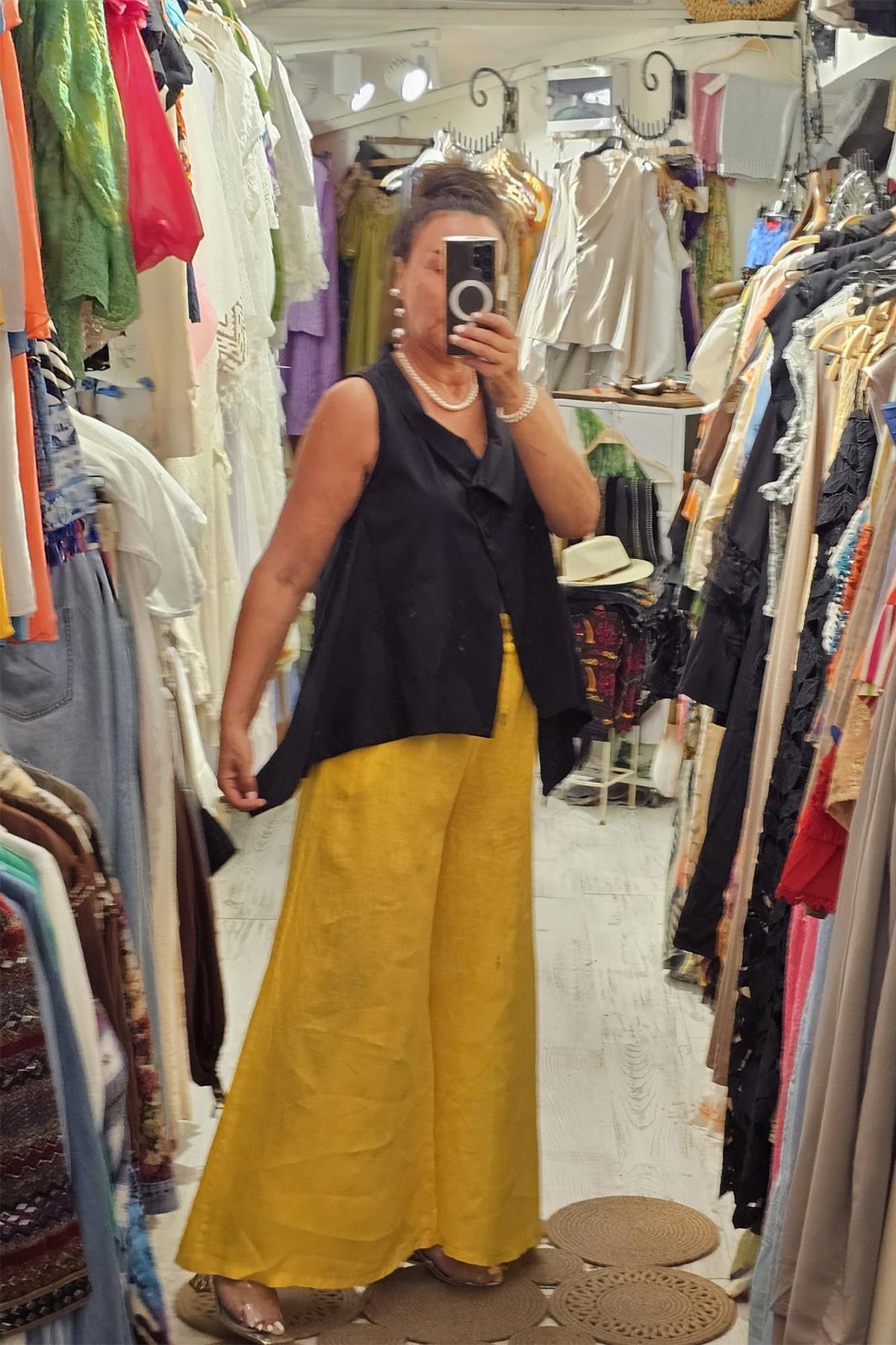 İtalyan Koton Kumaş Tasarım Bluz Siyah