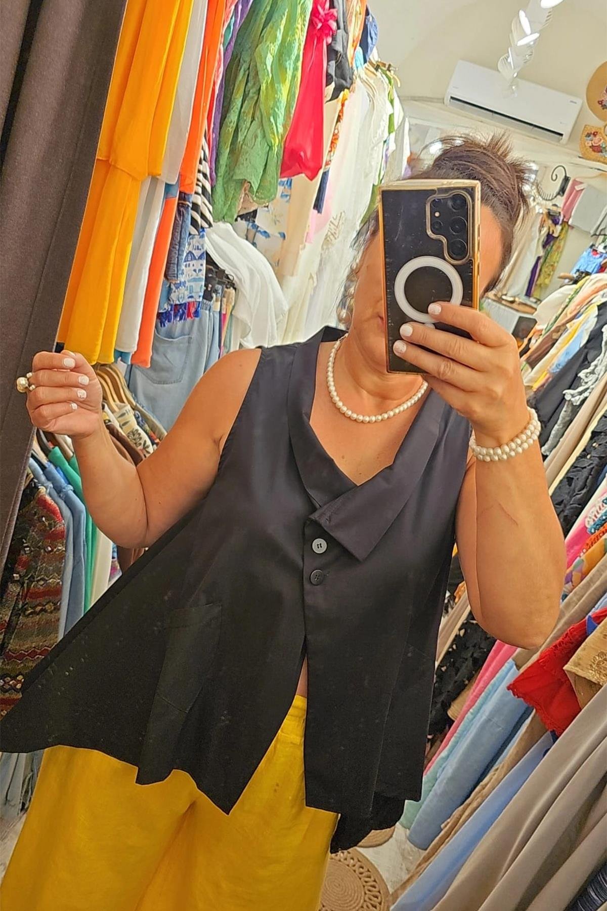 İtalyan Koton Kumaş Tasarım Bluz Siyah