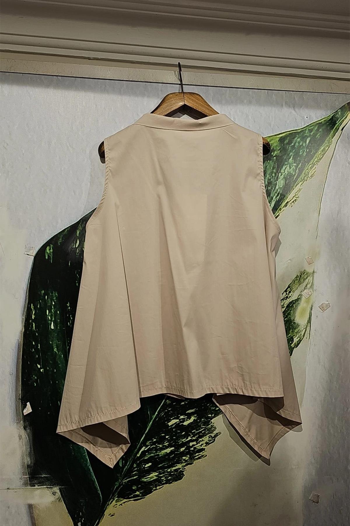 İtalyan Koton Kumaş Tasarım Bluz Taş Rengi