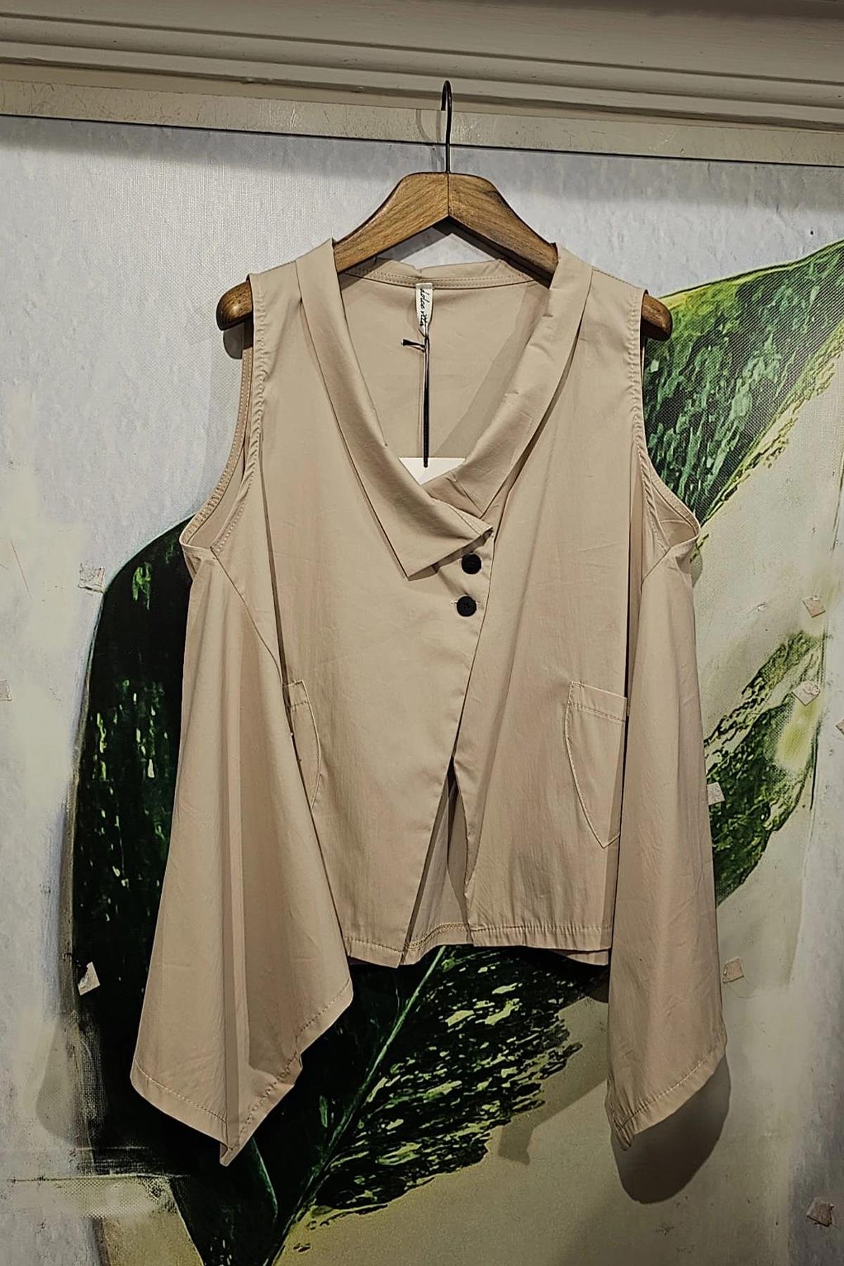 İtalyan Koton Kumaş Tasarım Bluz Taş Rengi