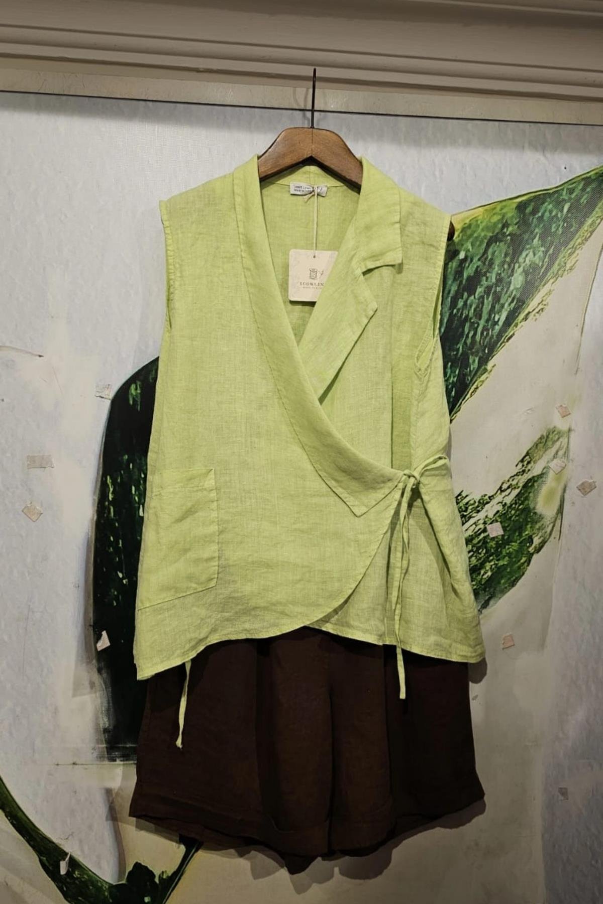 İtalyan Kuruvaze Keten Bluz Fosforlu Yeşil