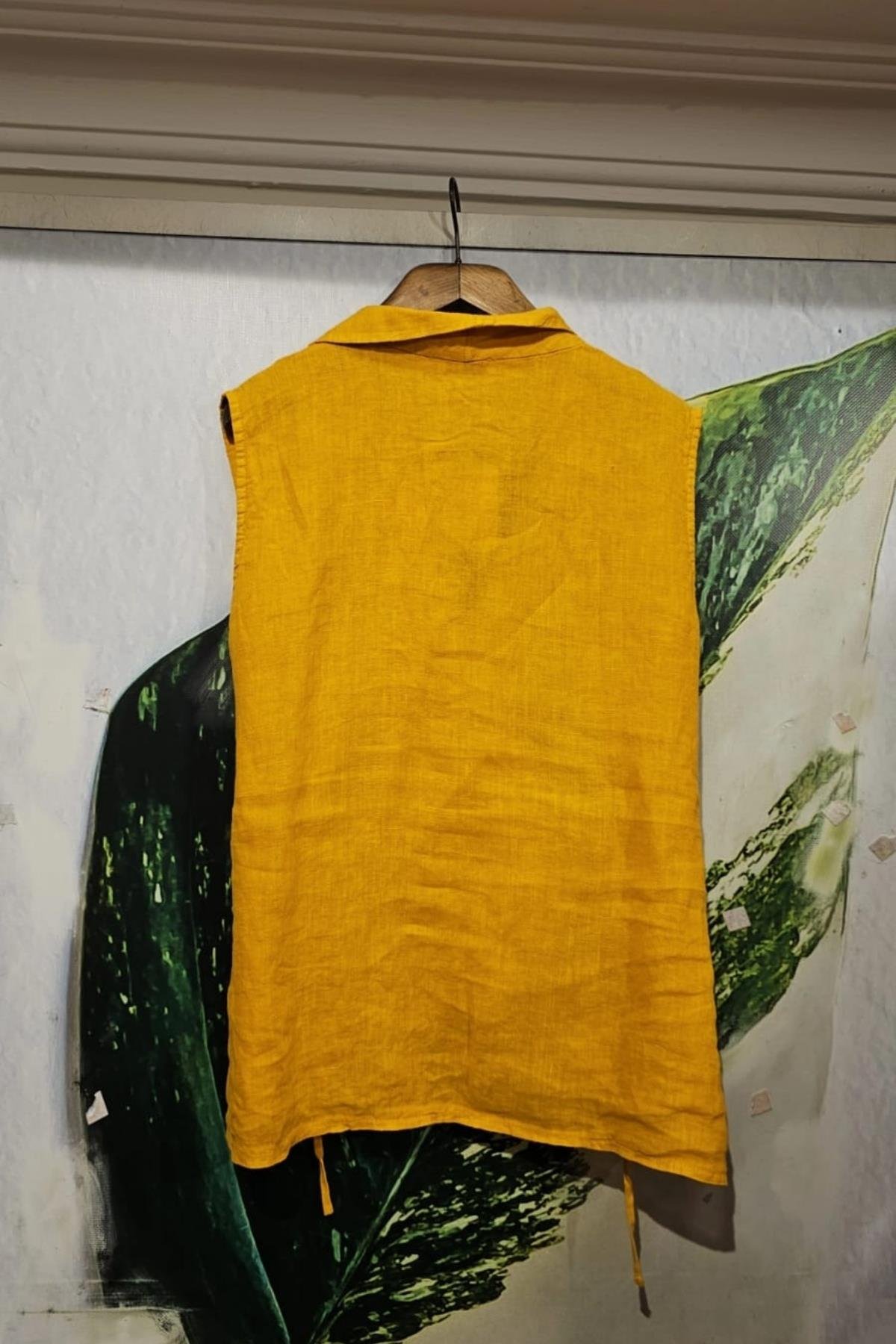 İtalyan Kuruvaze Keten Bluz Hardal Sarısı