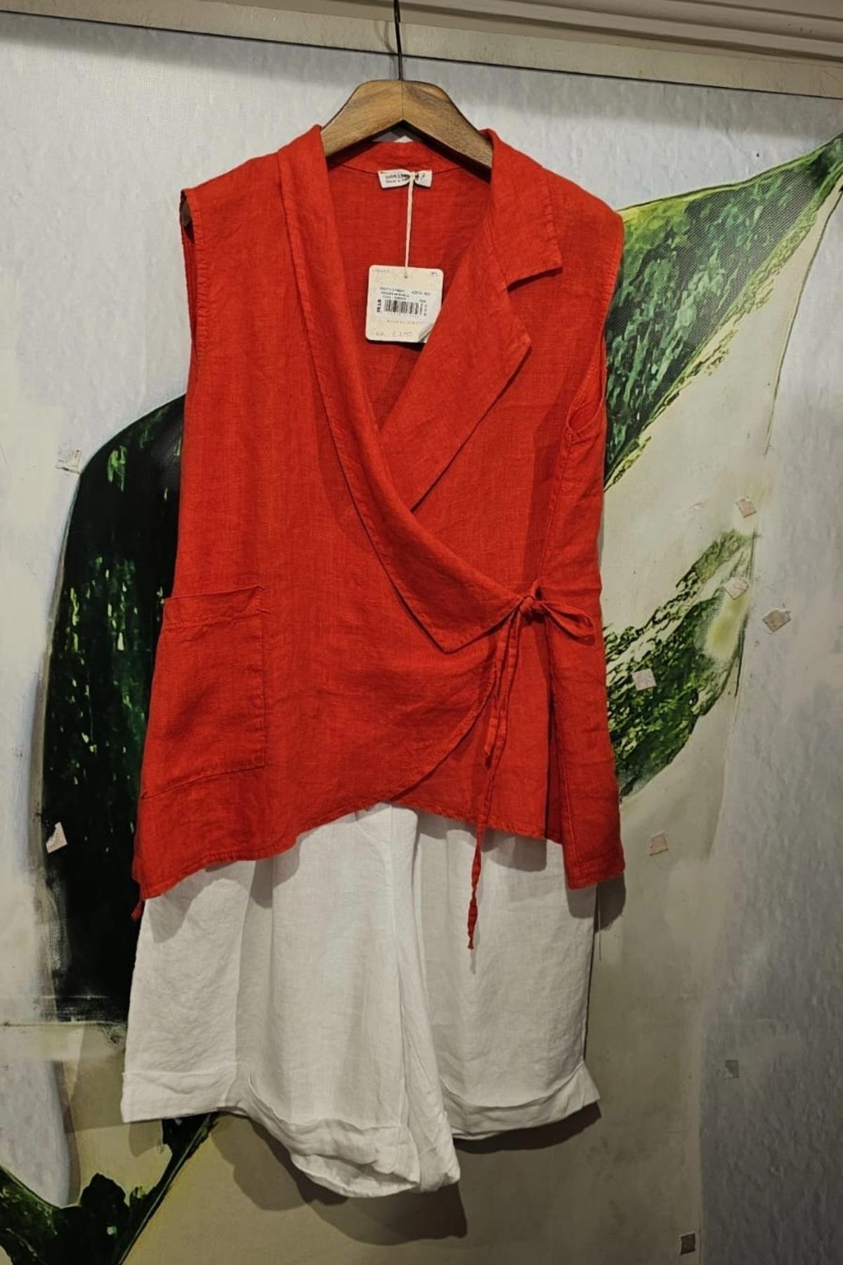 İtalyan Kuruvaze Keten Bluz Kırmızı