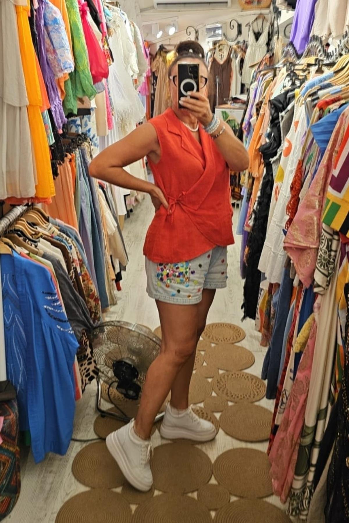 İtalyan Kuruvaze Keten Bluz Kırmızı