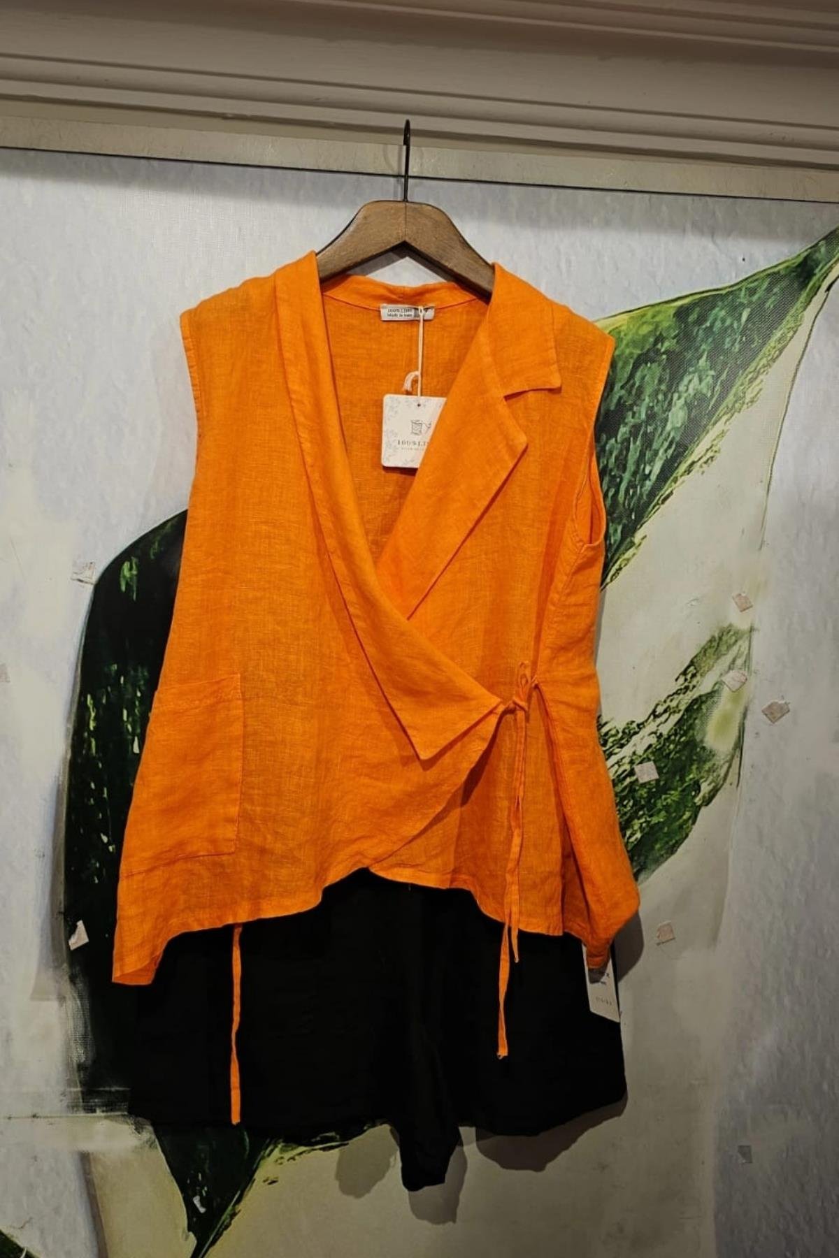 İtalyan Kuruvaze Keten Bluz Oranj