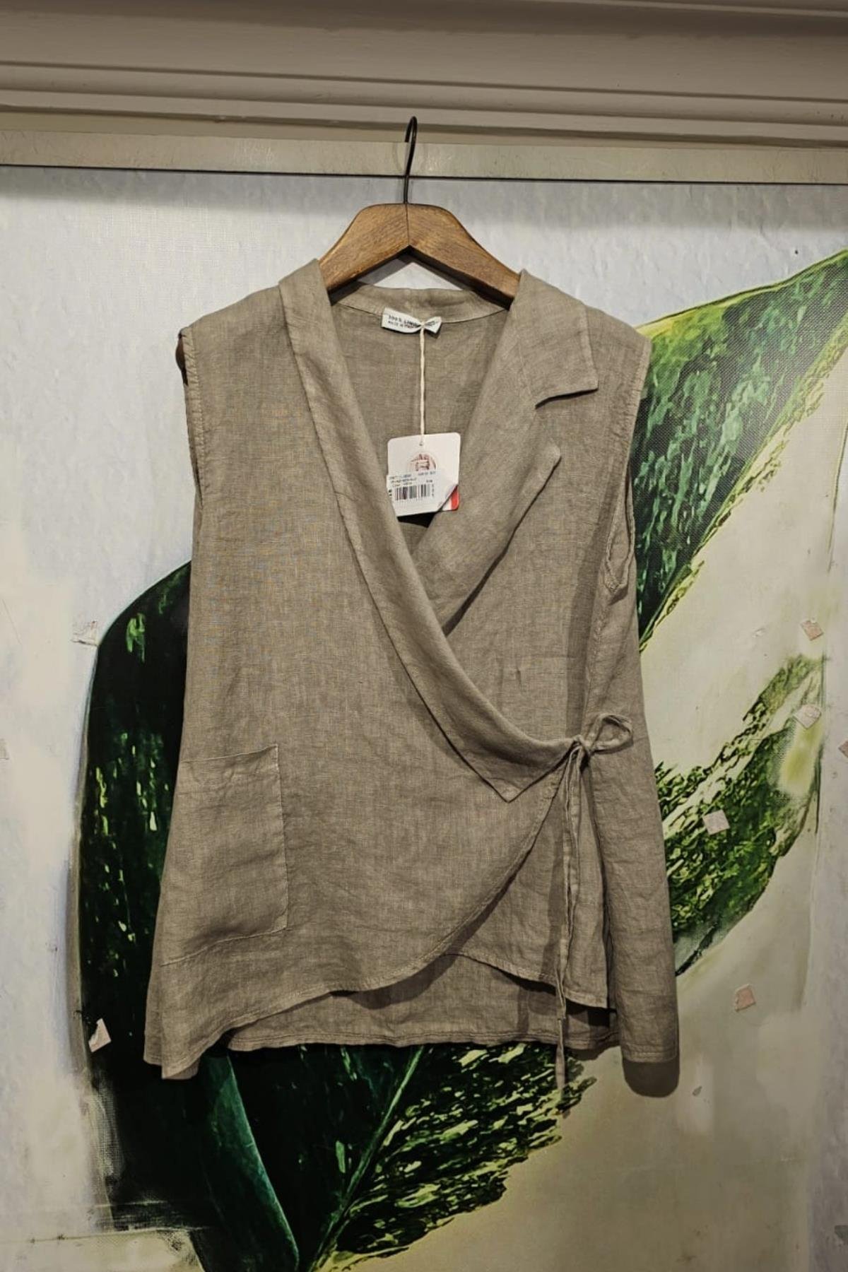 İtalyan Kuruvaze Keten Bluz Vizon