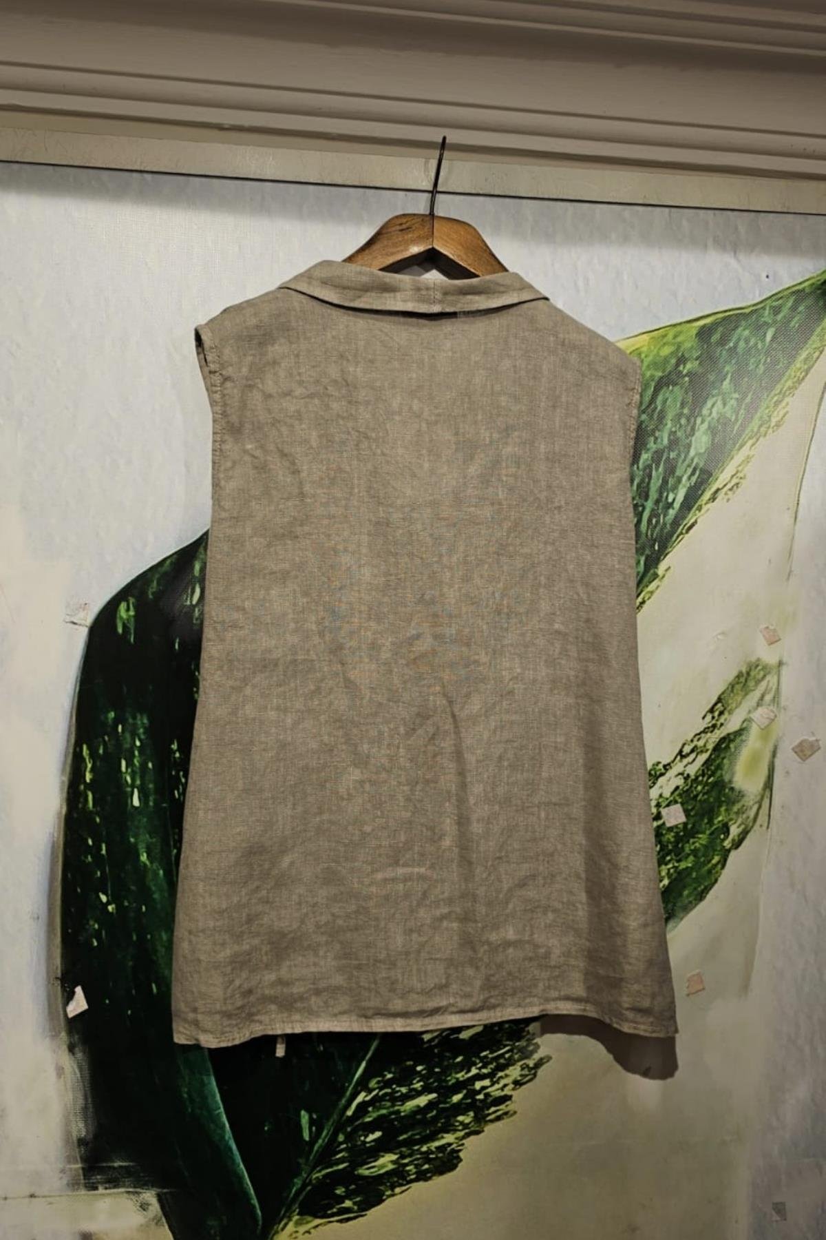 İtalyan Kuruvaze Keten Bluz Vizon