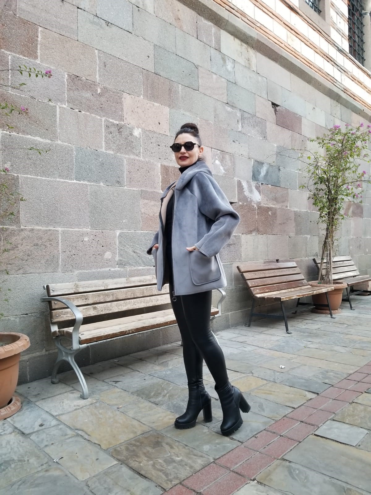 İtalyan Nubuk Kumaş İçi Polar Standart Beden Gri Renk