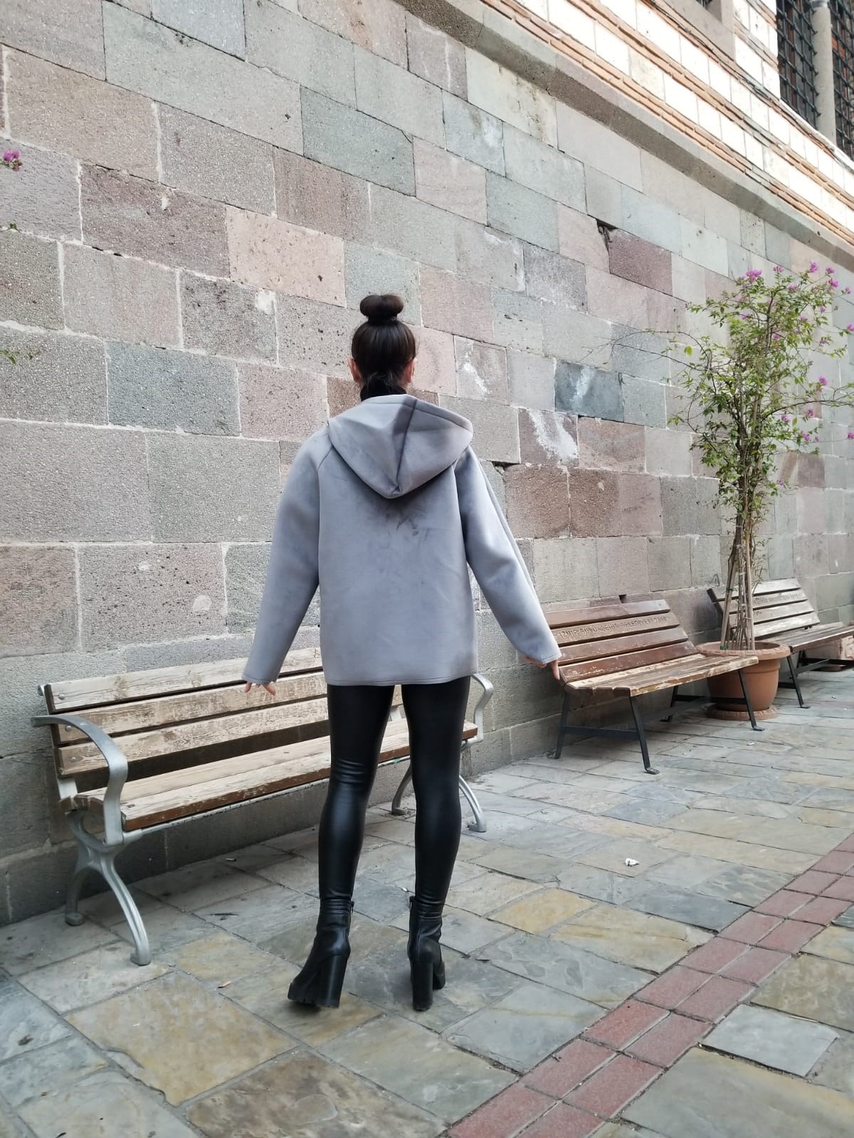 İtalyan Nubuk Kumaş İçi Polar Standart Beden Gri Renk