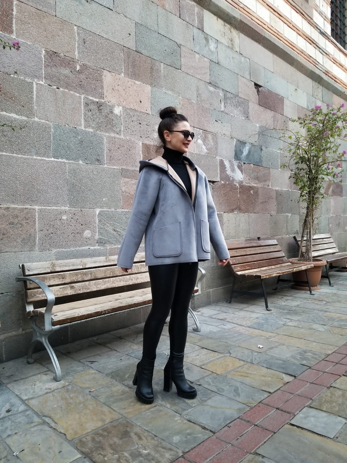 İtalyan Nubuk Kumaş İçi Polar Standart Beden Gri Renk