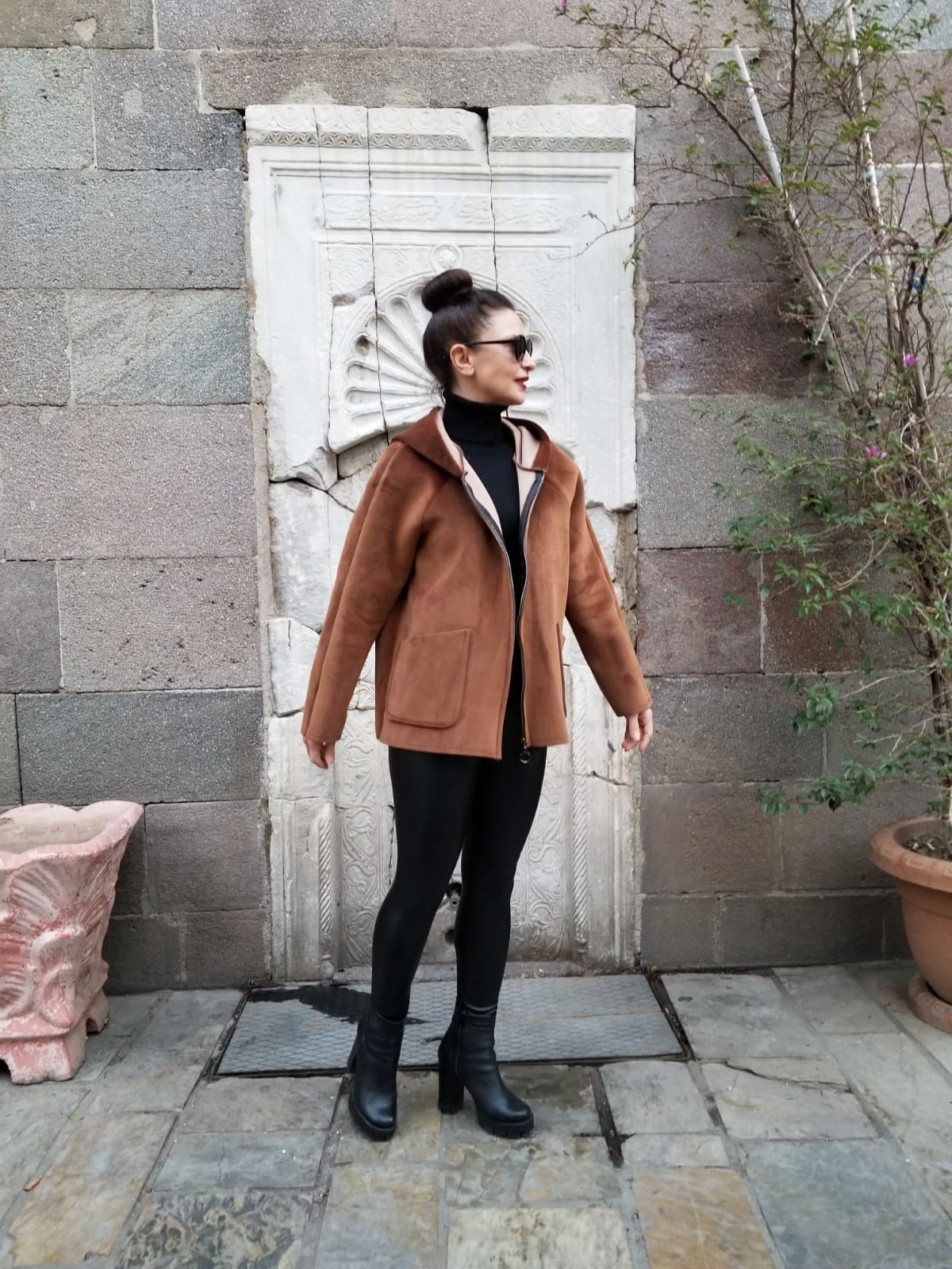 İtalyan Nubuk Kumaş İçi Polar Standart Beden Kahverengi