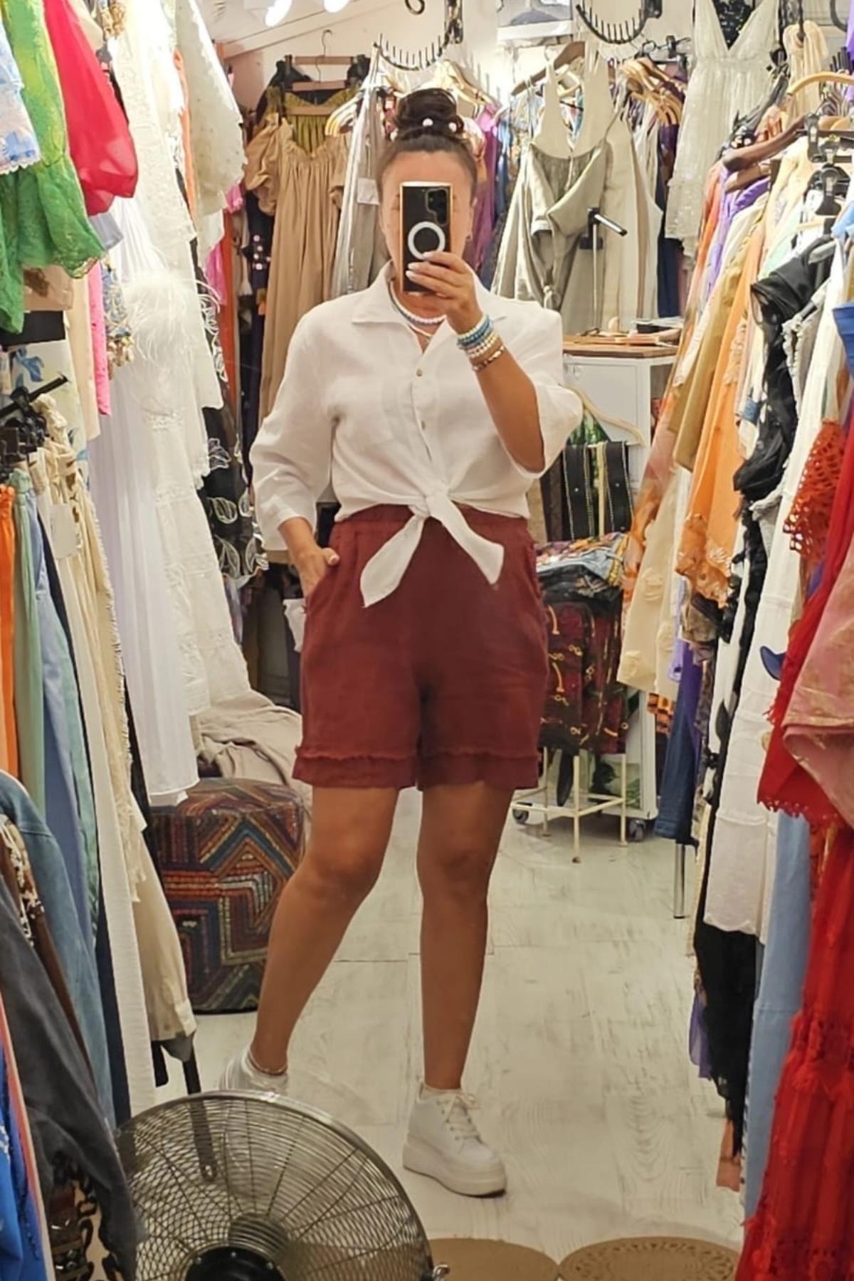 İtalyan Önden Bağlamalı Bluz Beyaz